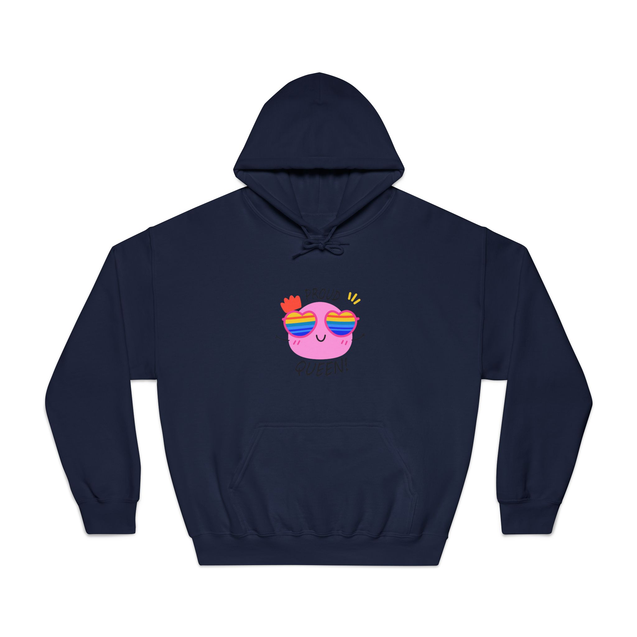 Pink Blob With Rainbow Heart Sunglasses Saying Proud Queen Flat Sticker Unisex Dryblend Hooded Sweatshirt - Image 29