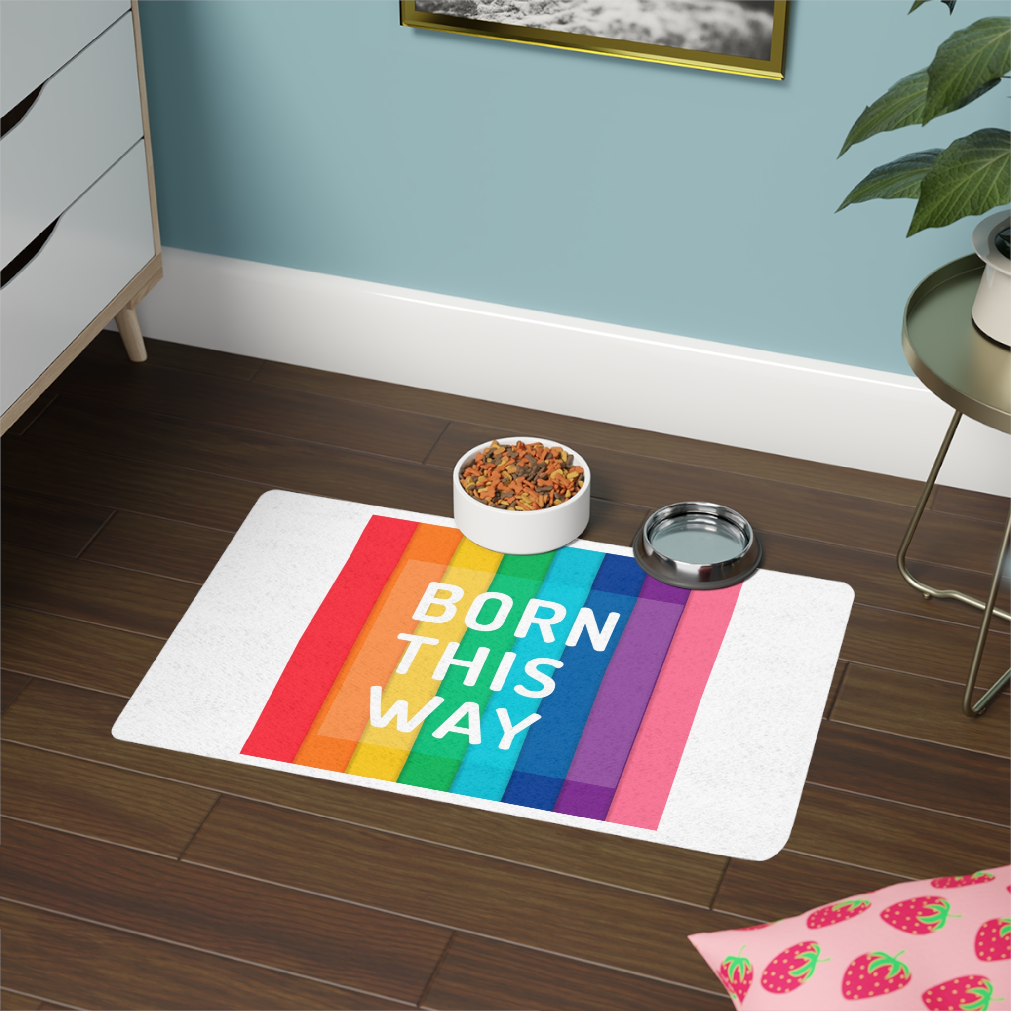Colorful Rainbow Colored Background With Words Born This Way Pet Food Mat 12x18 - Image 4