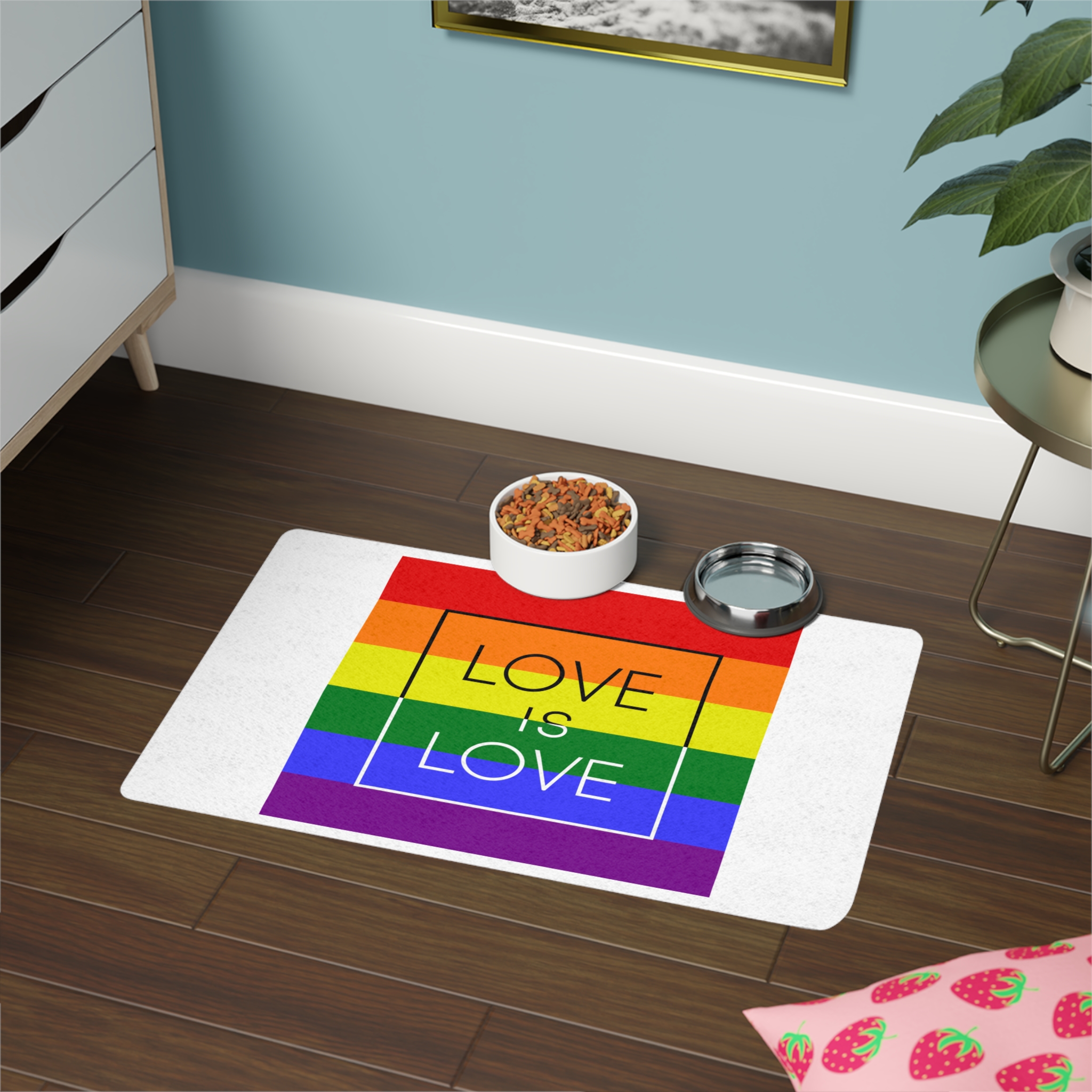 Lgbt Card Text Love Is Love Background Flag Colors Vector Illustration Pet Food Mat 12x18 - Image 4