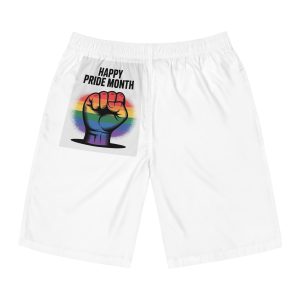 Happy Pride Month Celebration With Rainbow Fist Mens Board Shorts Aop
