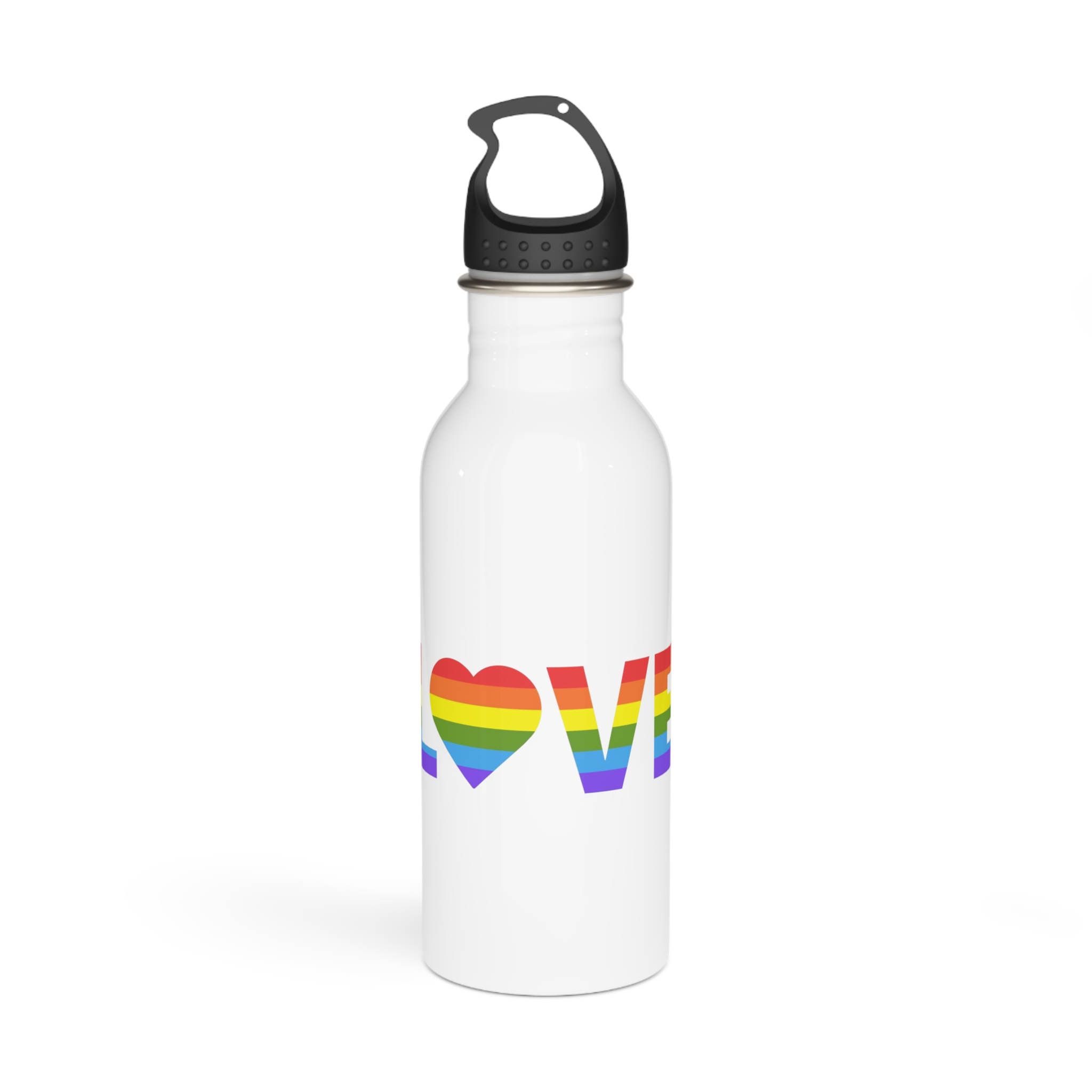 Love With Heart Rainbow Heart Shape Lgbtq Flag White Background Pride Month Stainless Steel Water Bottle