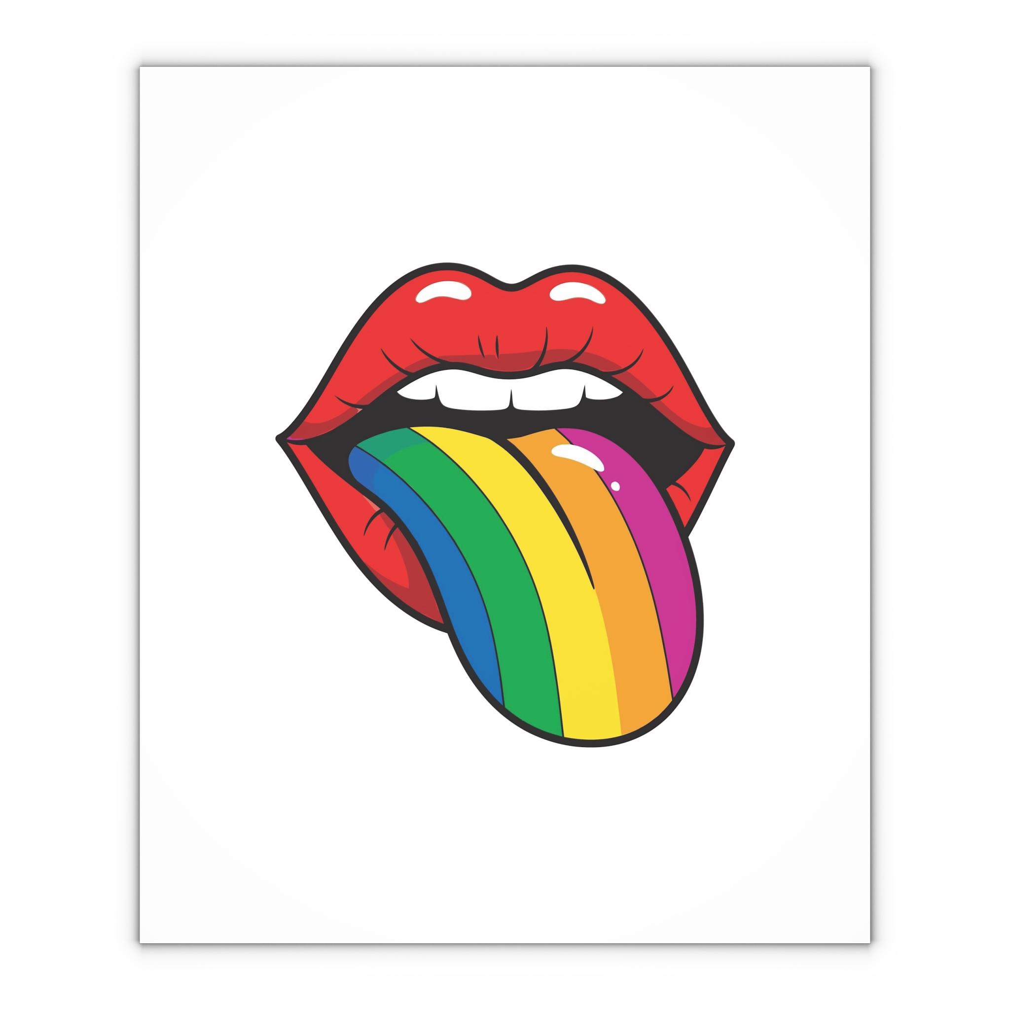 Pop Art Illustration Open Red Lips With Long Colorful Rainbow Tongue Sticking Out Now Gift Wrapping Paper Sheets 1pc - Image 4