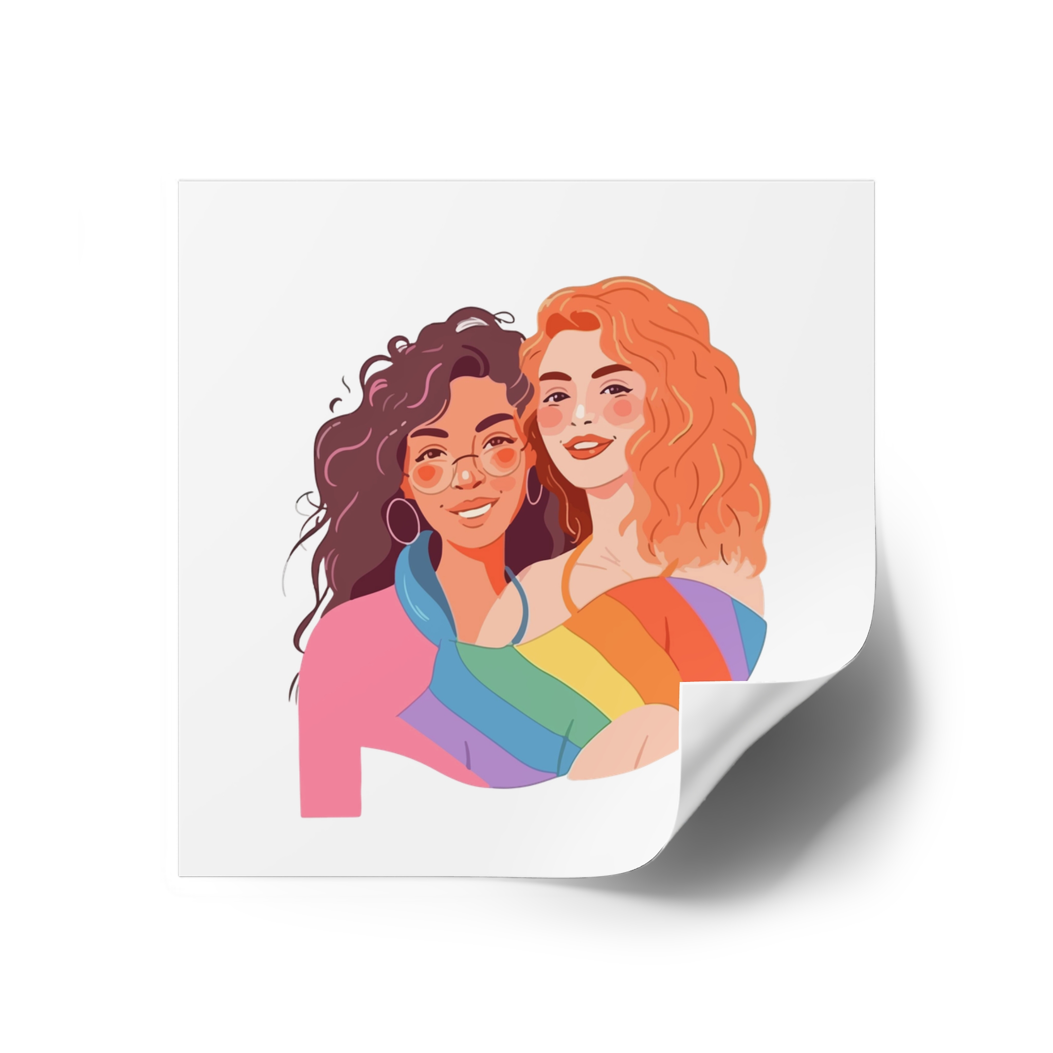 Portrait Lesbian Couple With Rainbow Flag Concept Lgbtq Illustration Couple Laminate Stickers Square - Image 26