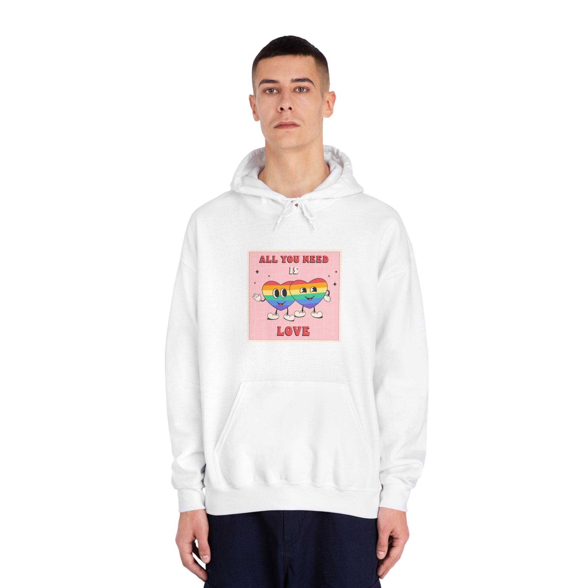 Lgbtq Pride Month Retro Groovy Poster Social Media Post Template With Rainbow Heart Unisex Dryblend Hooded Sweatshirt - Image 3