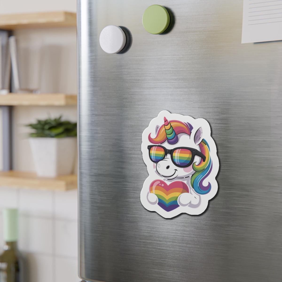 Cute Unicorn With Rainbowcolored Mane Tail Is Wearing Black Sunglassesnbow Stripes Die Cut Magnets - Image 12