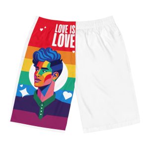 Poster Man With Rainbow Colored Face Rainbow Colored Background Mens Board Shorts Aop