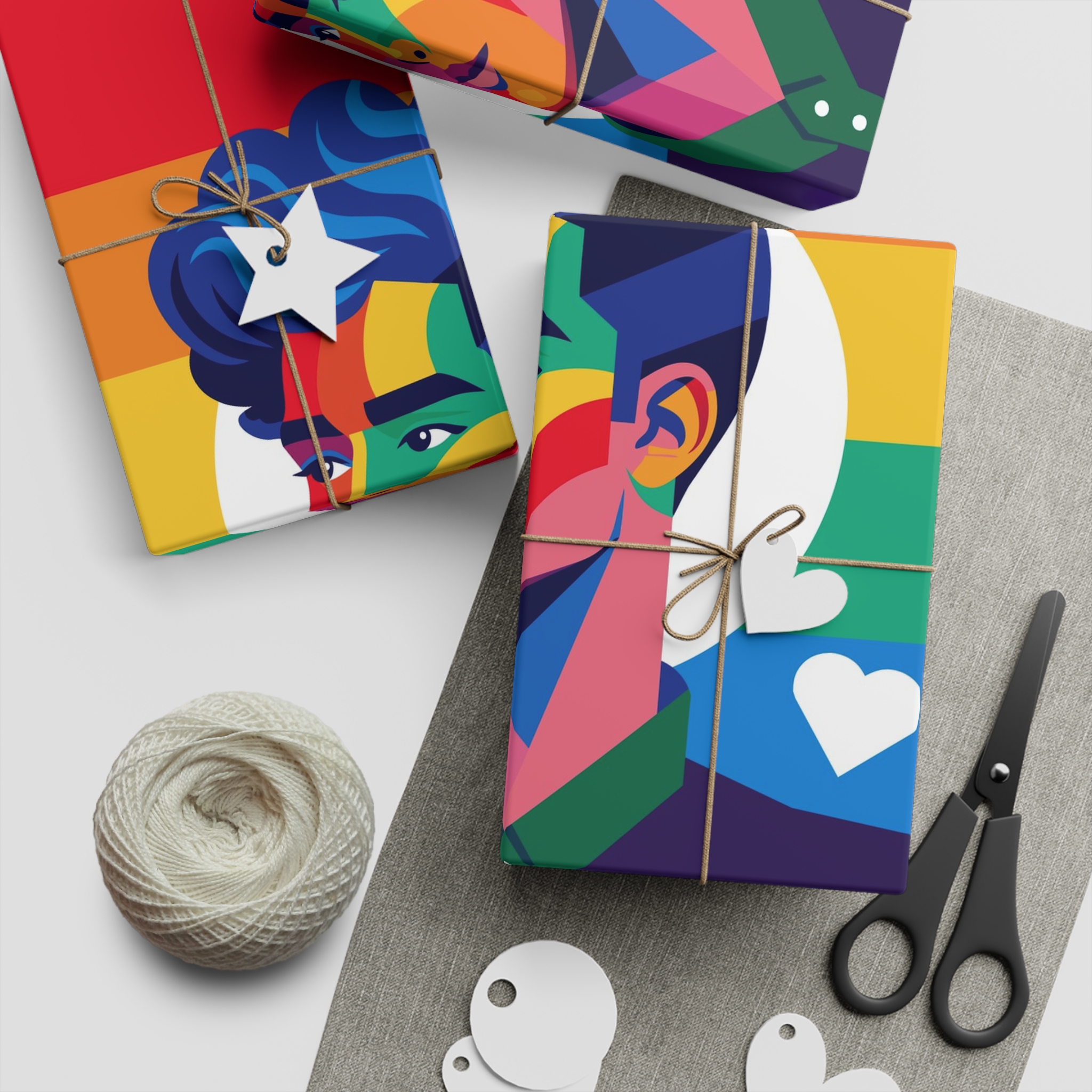 Poster Man With Rainbow Colored Face Rainbow Colored Background Gift Wrapping Paper Sheets 1pc - Image 2