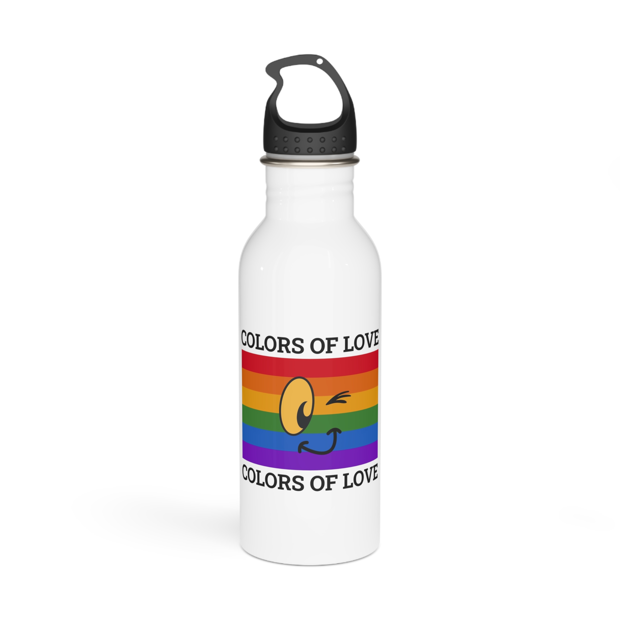 Colors Love Lgbtq Pride Month Quote Rainbow Flag Art With Smiley Face White Background Stainless Steel Water Bottle