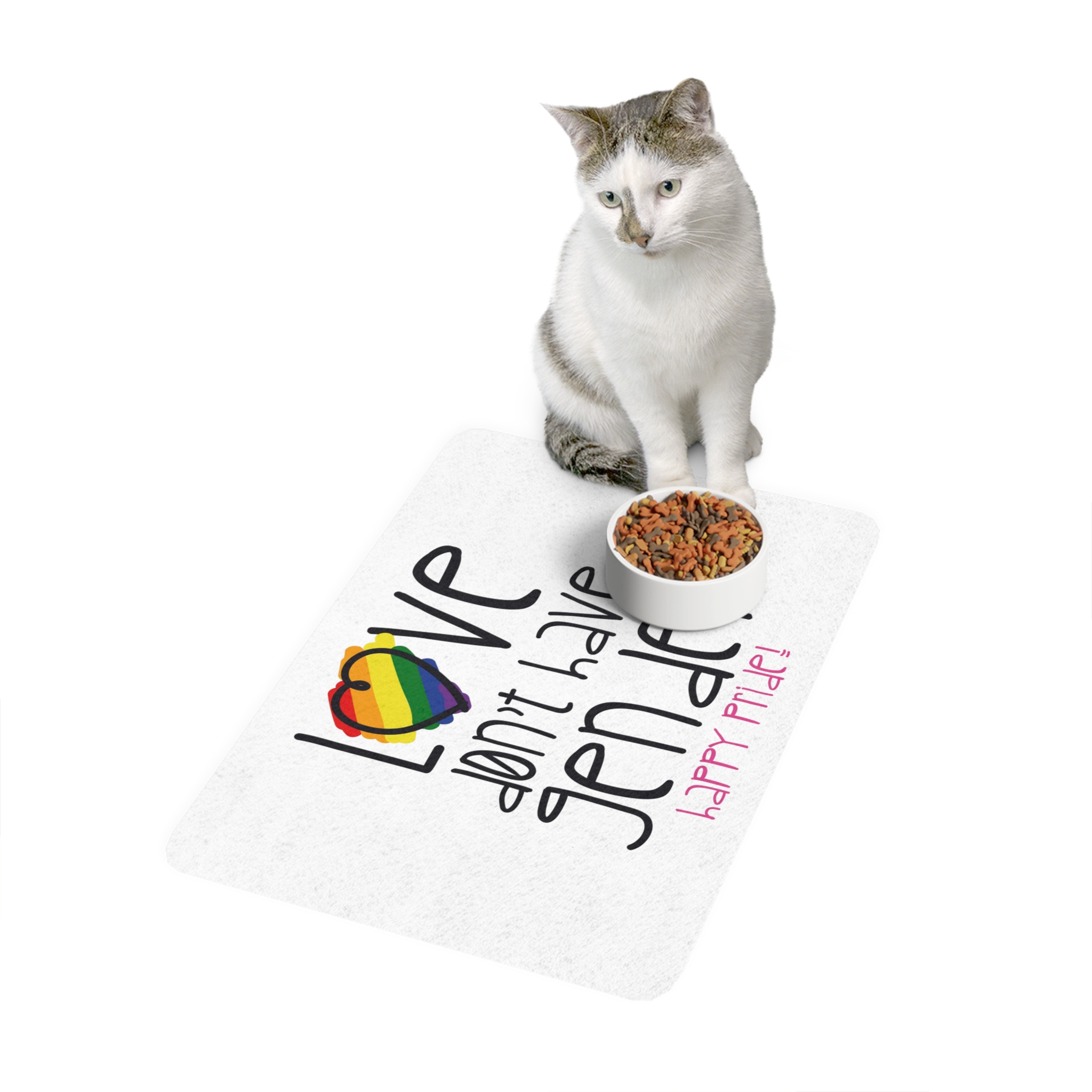 Design With Rainbow Colors Heart With Smile Encouraging Message Happy Pride Pet Food Mat 12x18 - Image 3