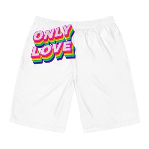 Rainbow Word Only Love Typography Design Element Mens Board Shorts Aop