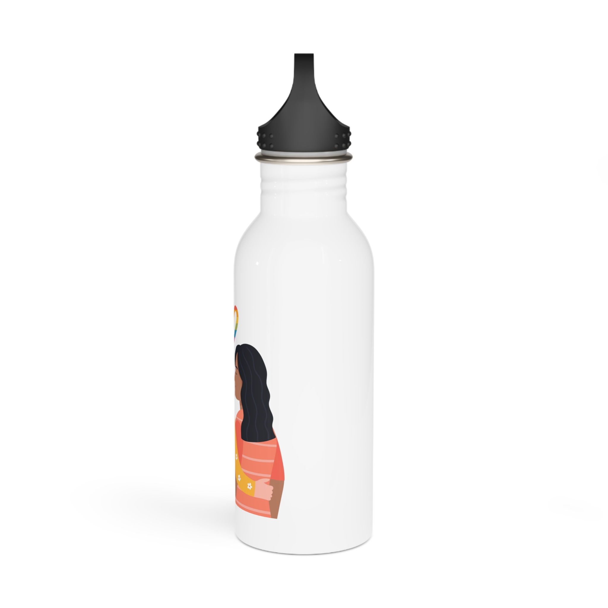 Hand Drawn Affectionate Lesbian Kiss (1) Stainless Steel Water Bottle - Image 4