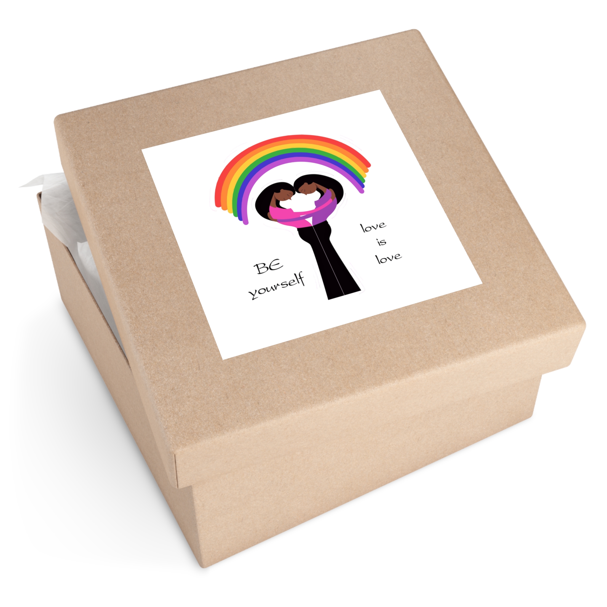 Poster Two Girls Hugging With Rainbow Laminate Stickers Square - Image 59