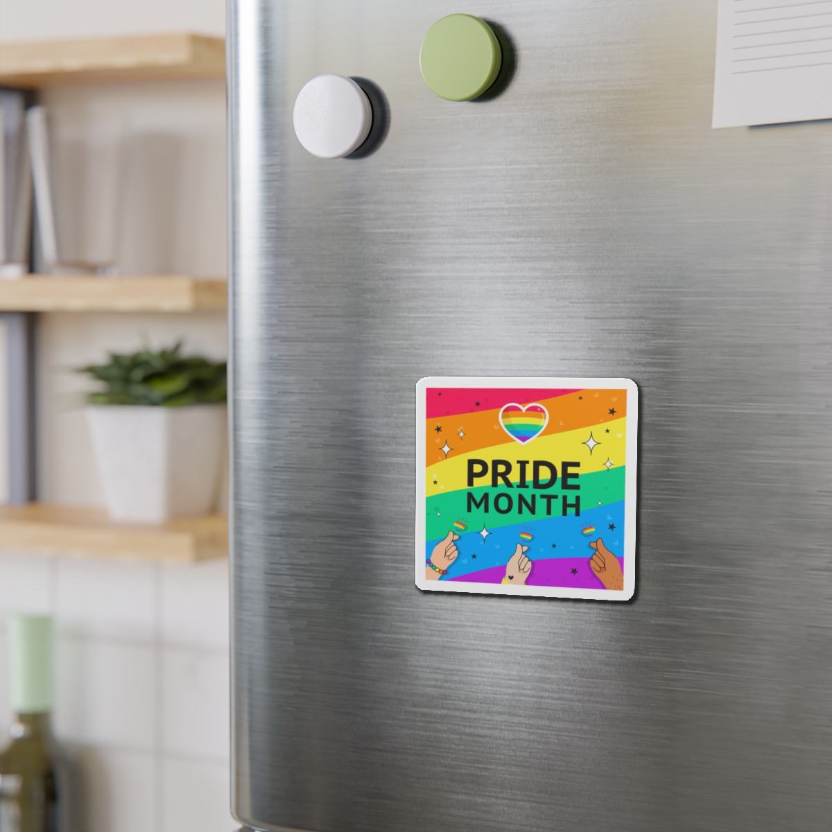 Pride Month Greeting Card Vector Illustration Hand Symbol Mini Heart Rainbow Flag Die Cut Magnets - Image 6