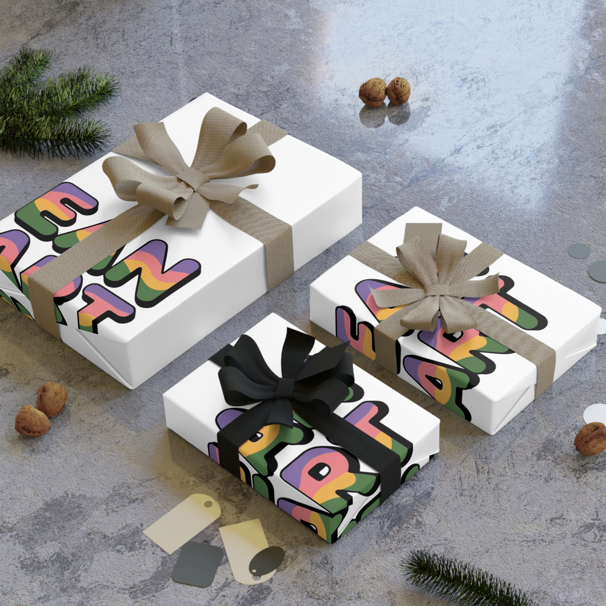 Green Heart Colorful Typography Gift Wrapping Paper Rolls 1pc - Image 8