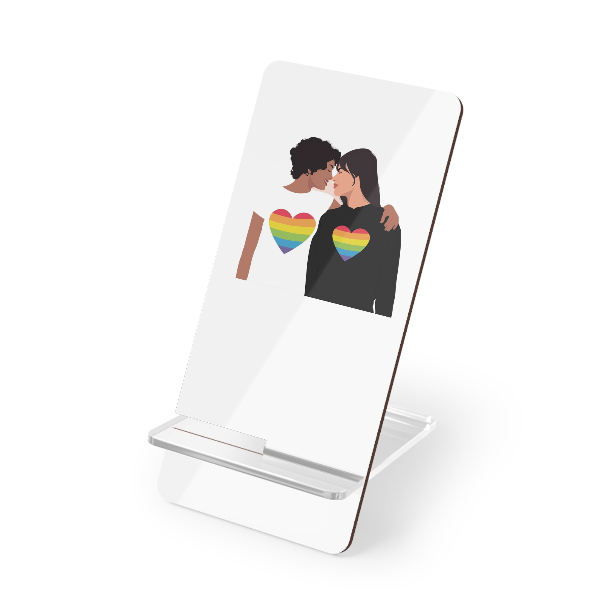 Embracing Lgbt Couple Couple Girls Love Smiling Each Other Mobile Display Stand For Smartphones