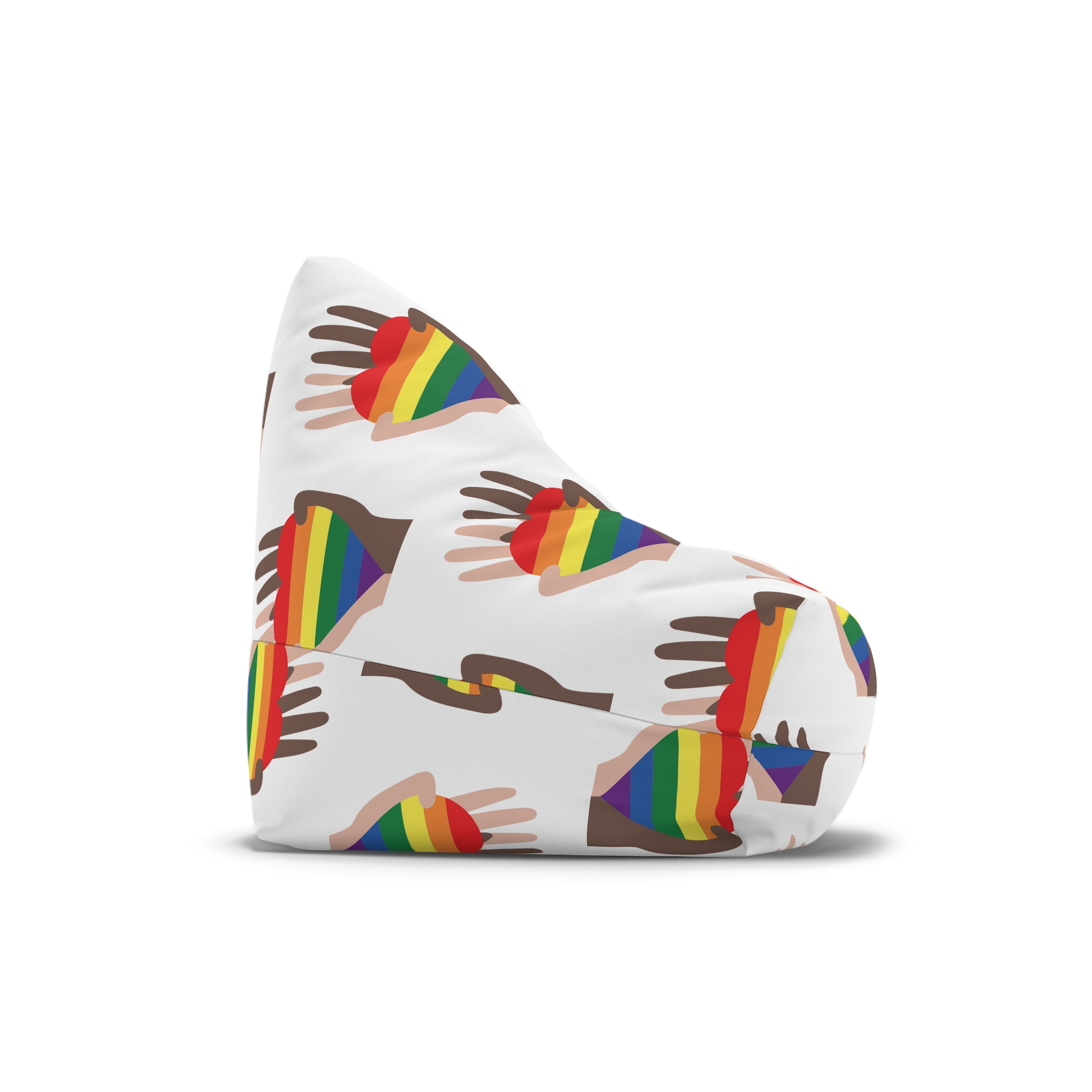 Hands Different Colors Skin Holding Rainbow Heart Lgbtq Color Bean Bag Chair Cover - Image 3