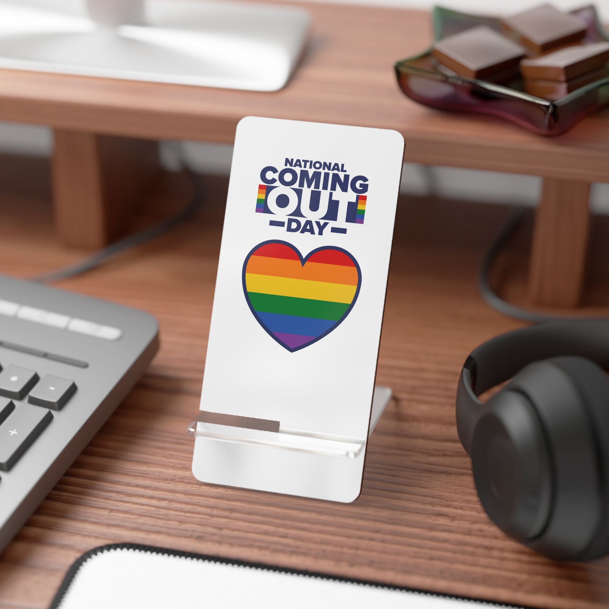 Coming Out Day Pride Month Lgbt Rainbow Flag Diversity Equality Free Love Vector Poster Mobile Display Stand For Smartphones - Image 3