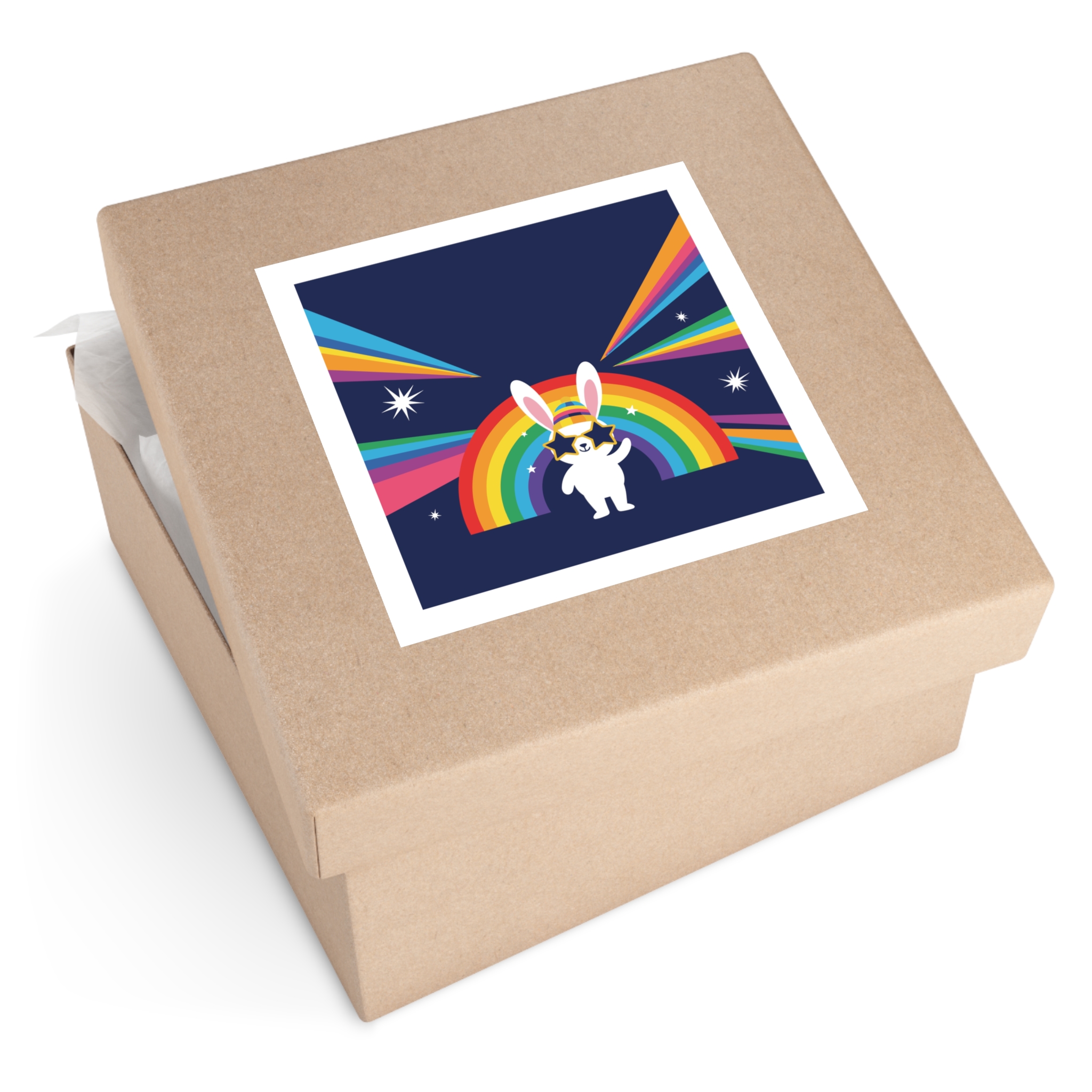 Happy Bunny With Rainbow Stars Laminate Stickers Square - Image 51