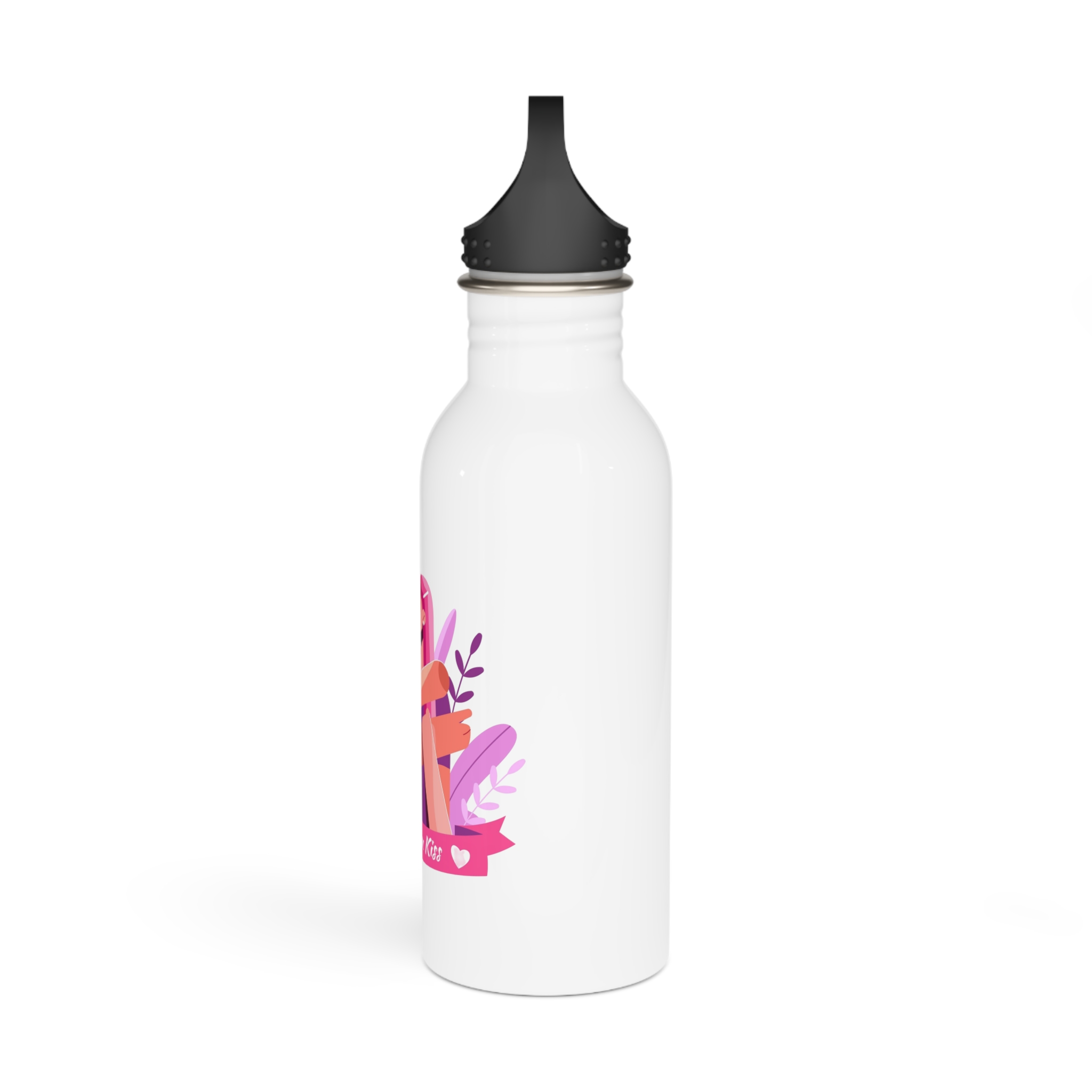 Flat Lesbian Kiss Illustrated Stainless Steel Water Bottle - Image 4