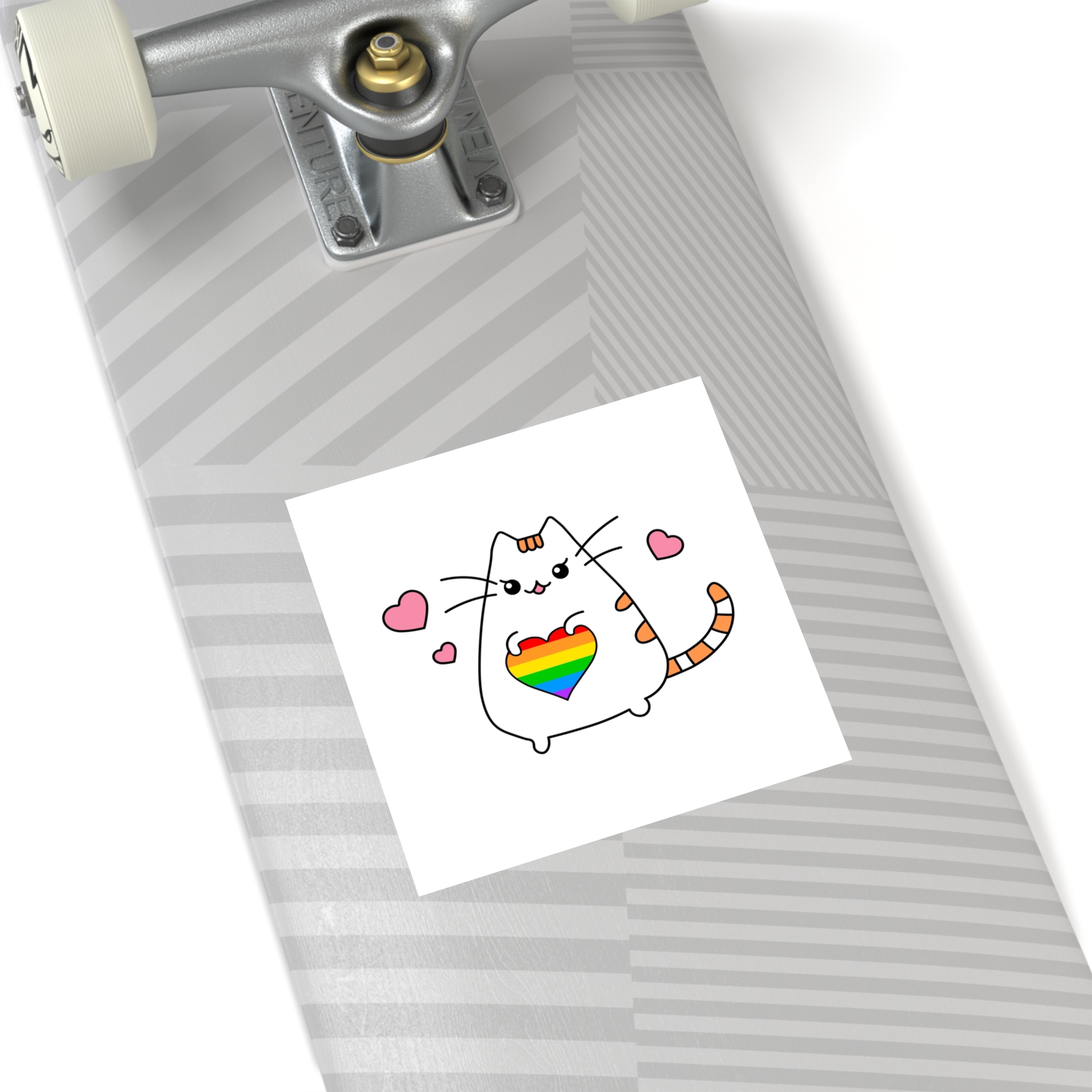 Kawaii Cat With Rainbow Heart Laminate Stickers Square - Image 76