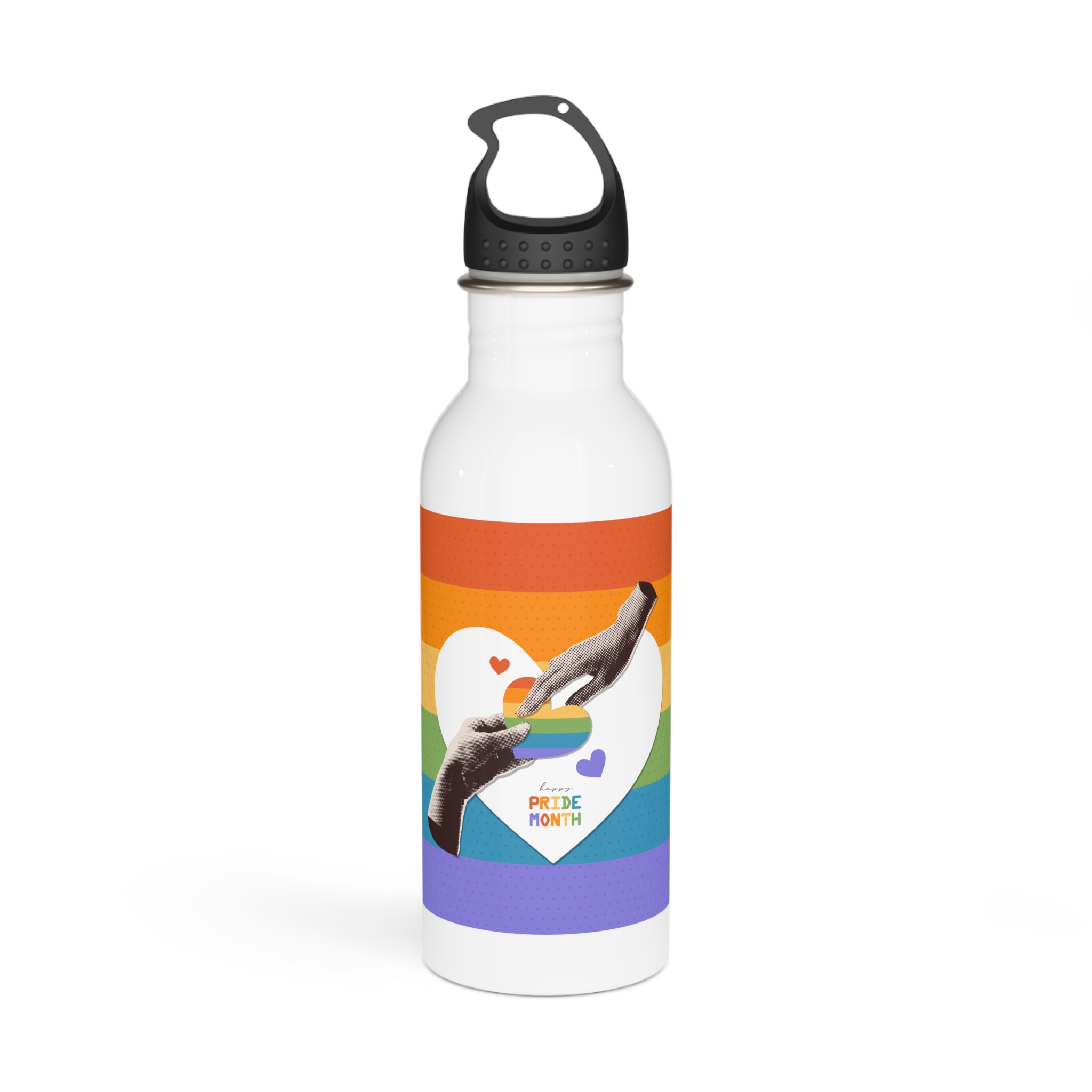 Retro Nostalgic Banner Pride Month Halftone Hands Holding Striped Heart Vintage Collage With Stainless Steel Water Bottle