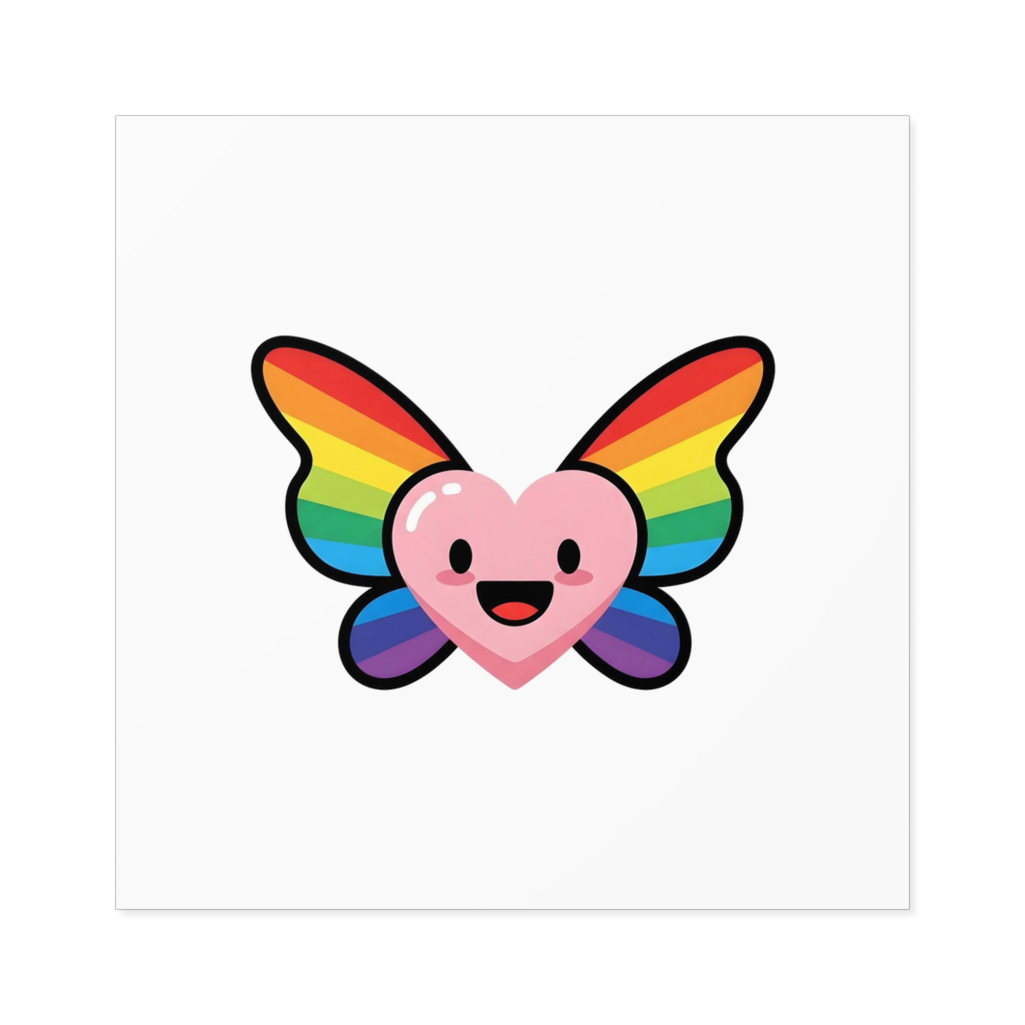 Happy Rainbow Heart Butterfly1 Laminate Stickers Square - Image 21