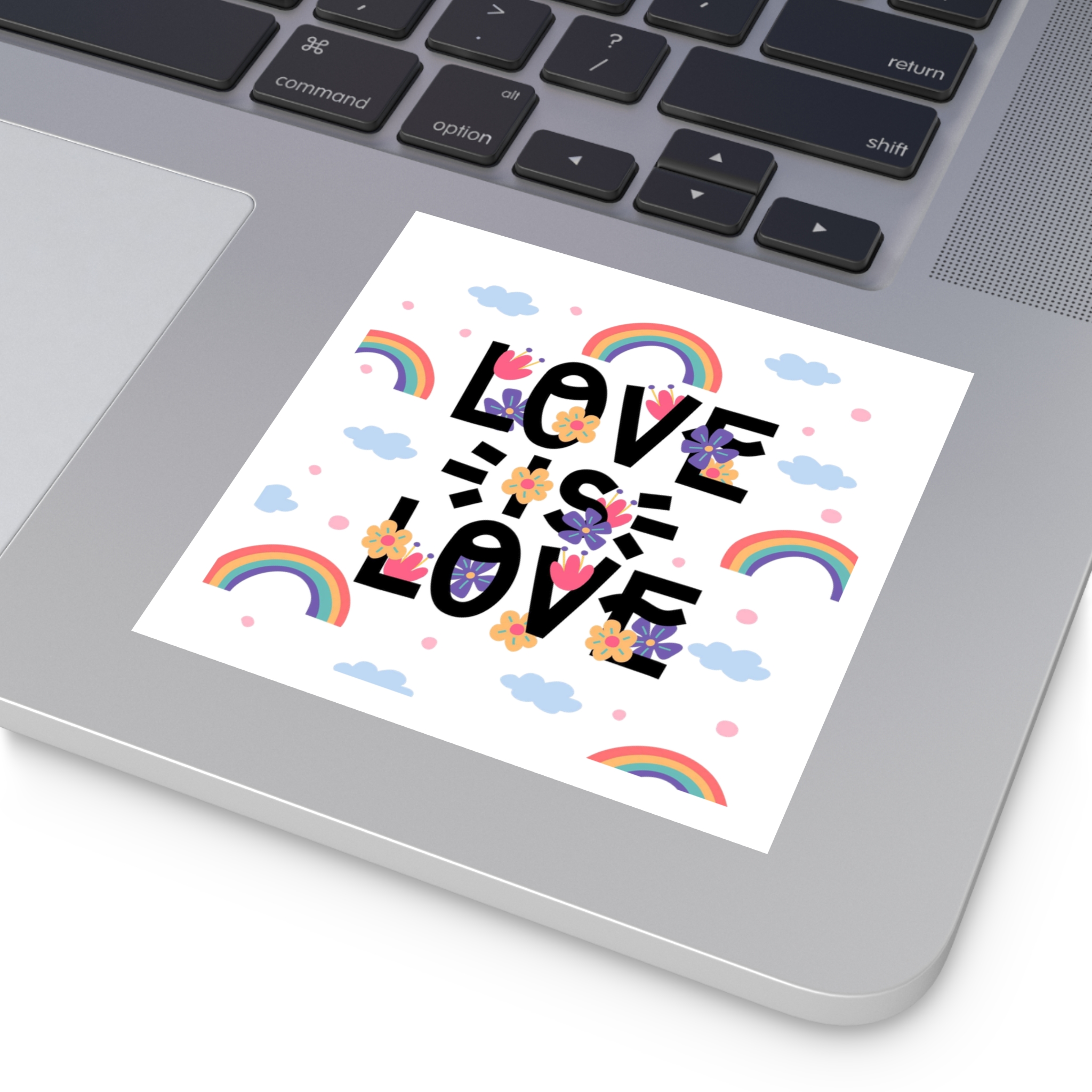 Pride Day Lettering With Rainbows Flowers Laminate Stickers Square - Image 19