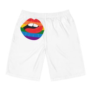 Beautiful Lips Kiss Trace With Lgbt Symbol Pride Flag Rainbow Colors Print Mens Board Shorts Aop
