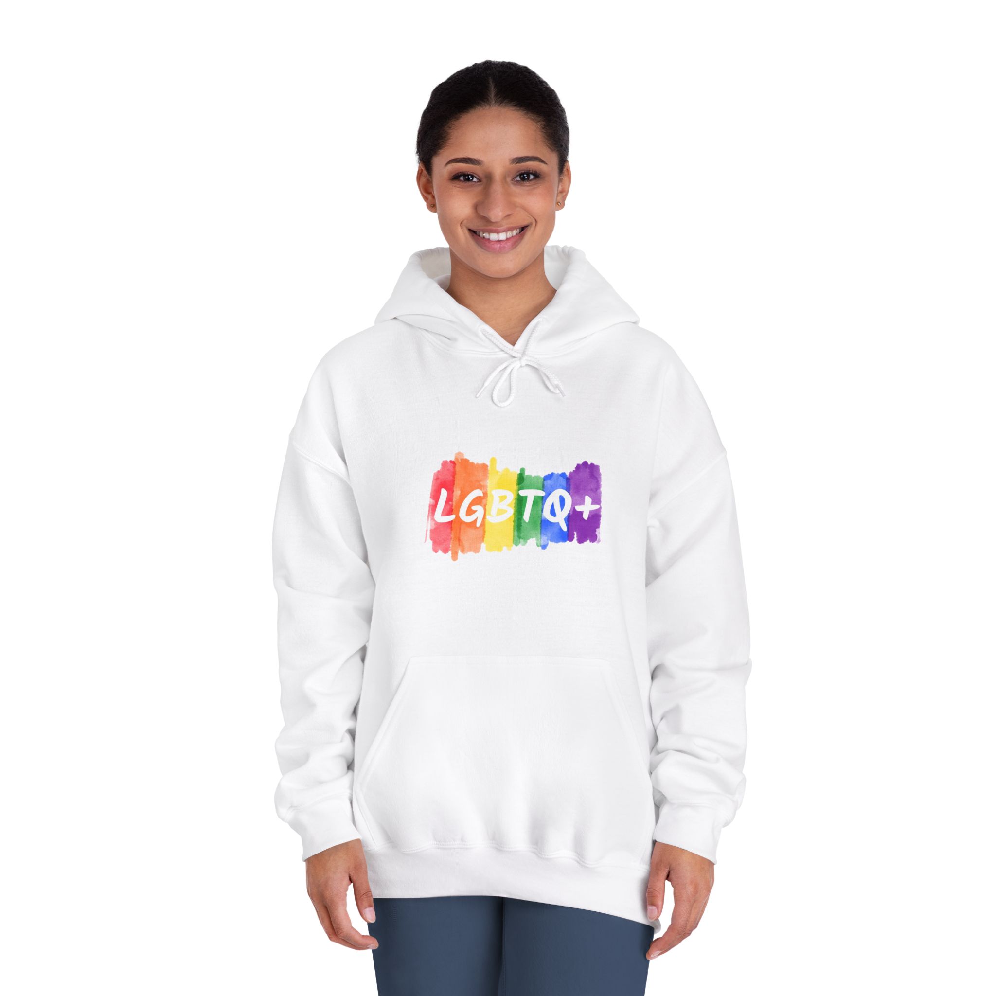 Lgbtq Logo Lettering Text Vector Rainbow Watercolor Paint Textured Colorful Stripes Unisex Dryblend Hooded Sweatshirt - Image 4