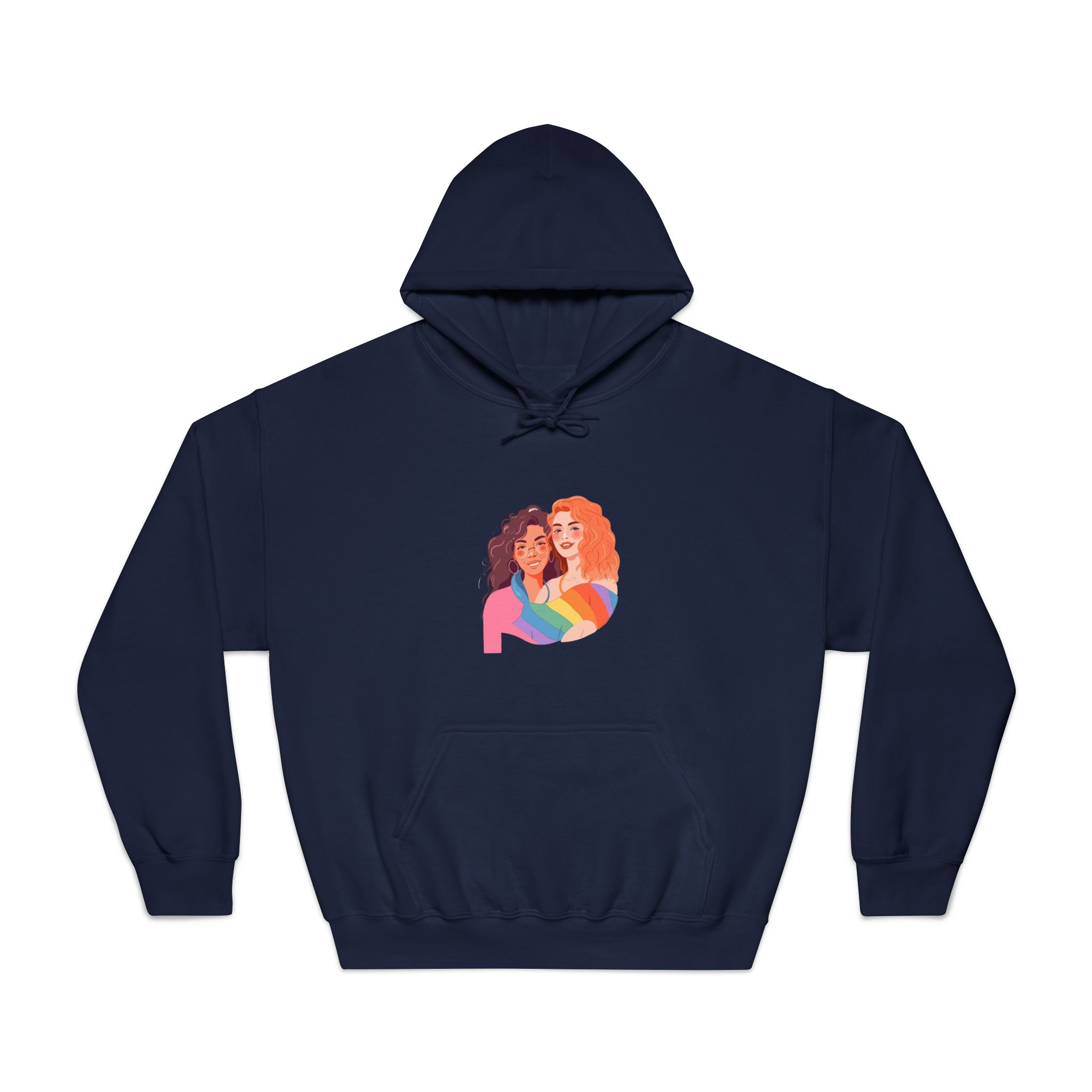 Portrait Lesbian Couple With Rainbow Flag Concept Lgbtq Illustration Couple Unisex Dryblend Hooded Sweatshirt - Image 29
