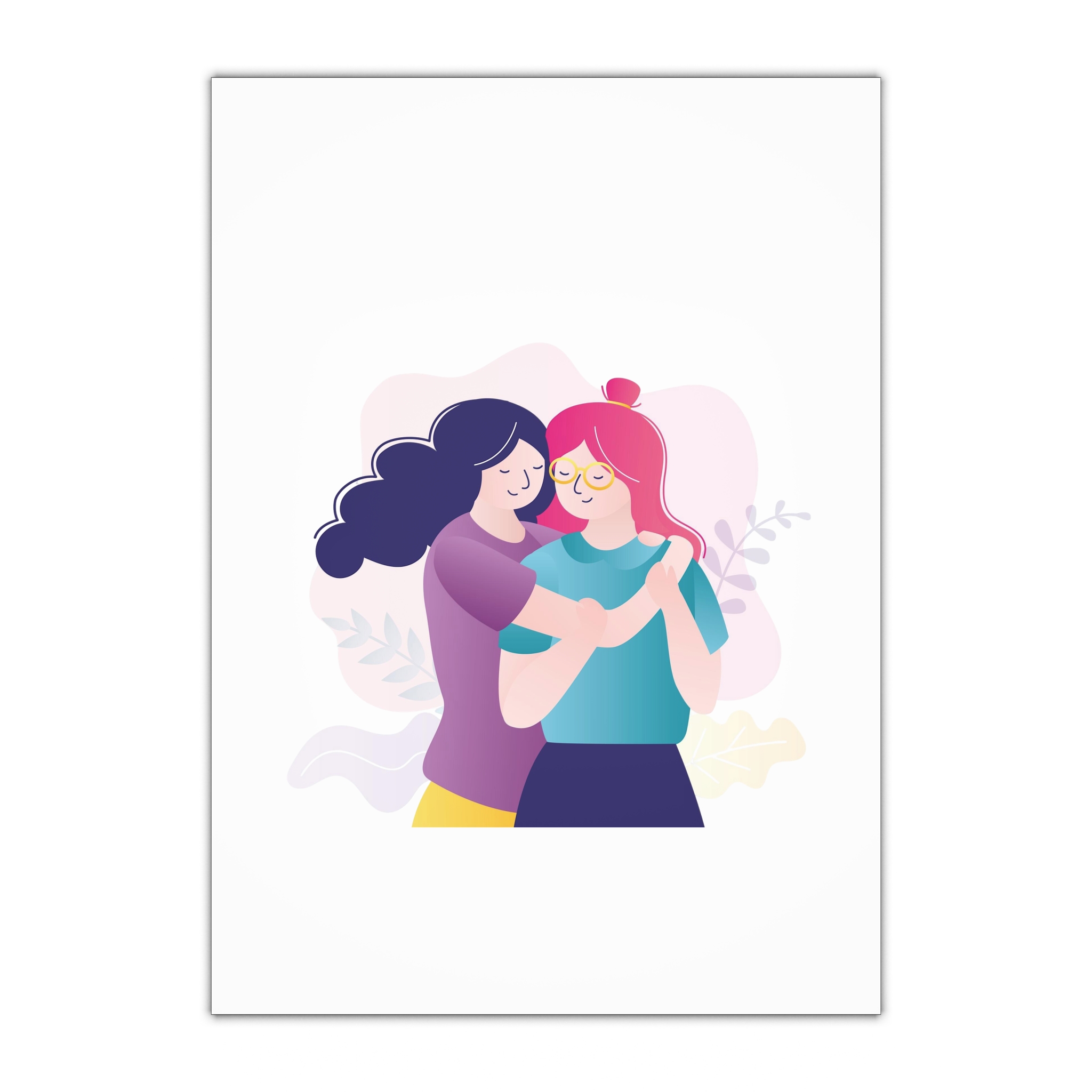 Colorful Portrait Two Best Friends Cute Homosexual Couple Hugging Women Hug Each Other Gift Wrapping Paper Sheets 1pc