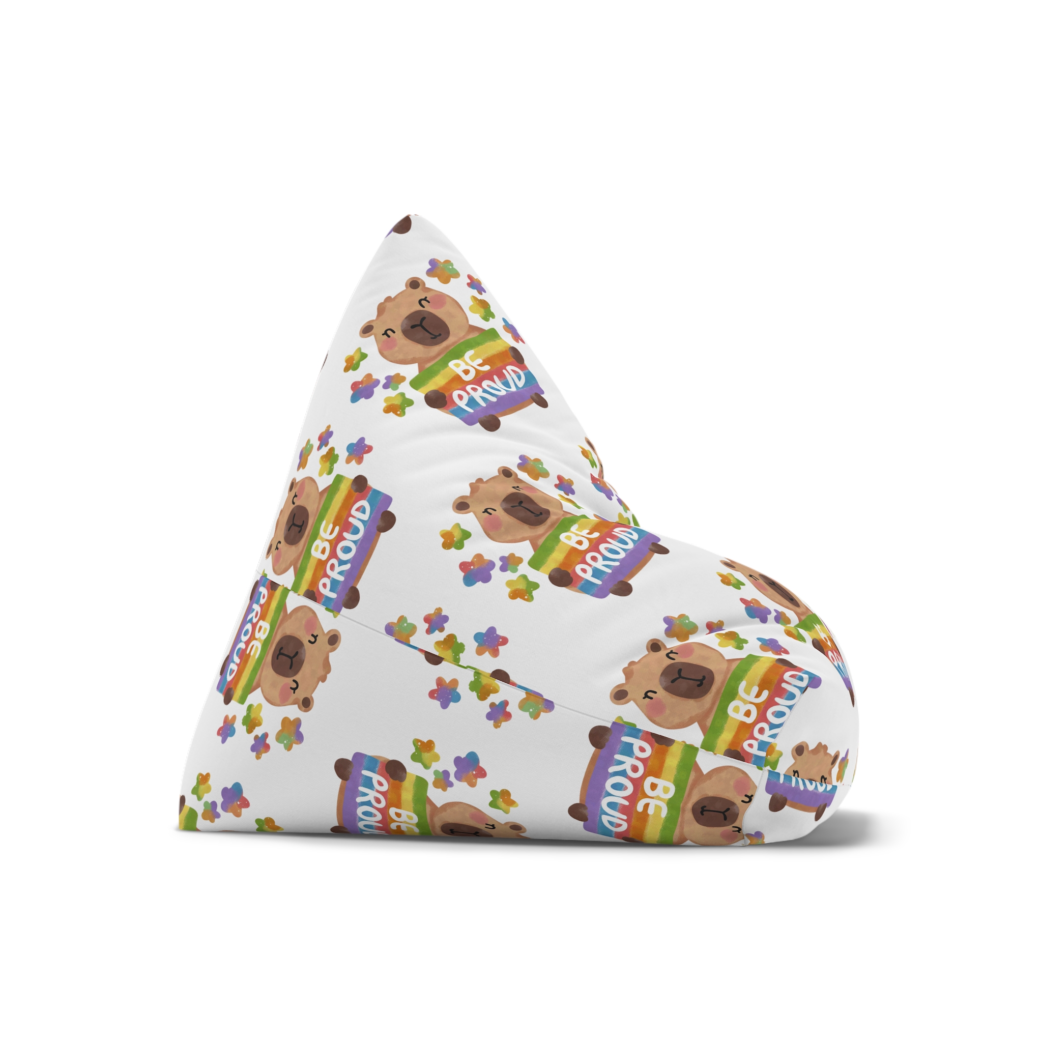 Cute Capybara Holding Be Proud Rainbow Flag Illustration (1) Bean Bag Chair Cover - Image 7