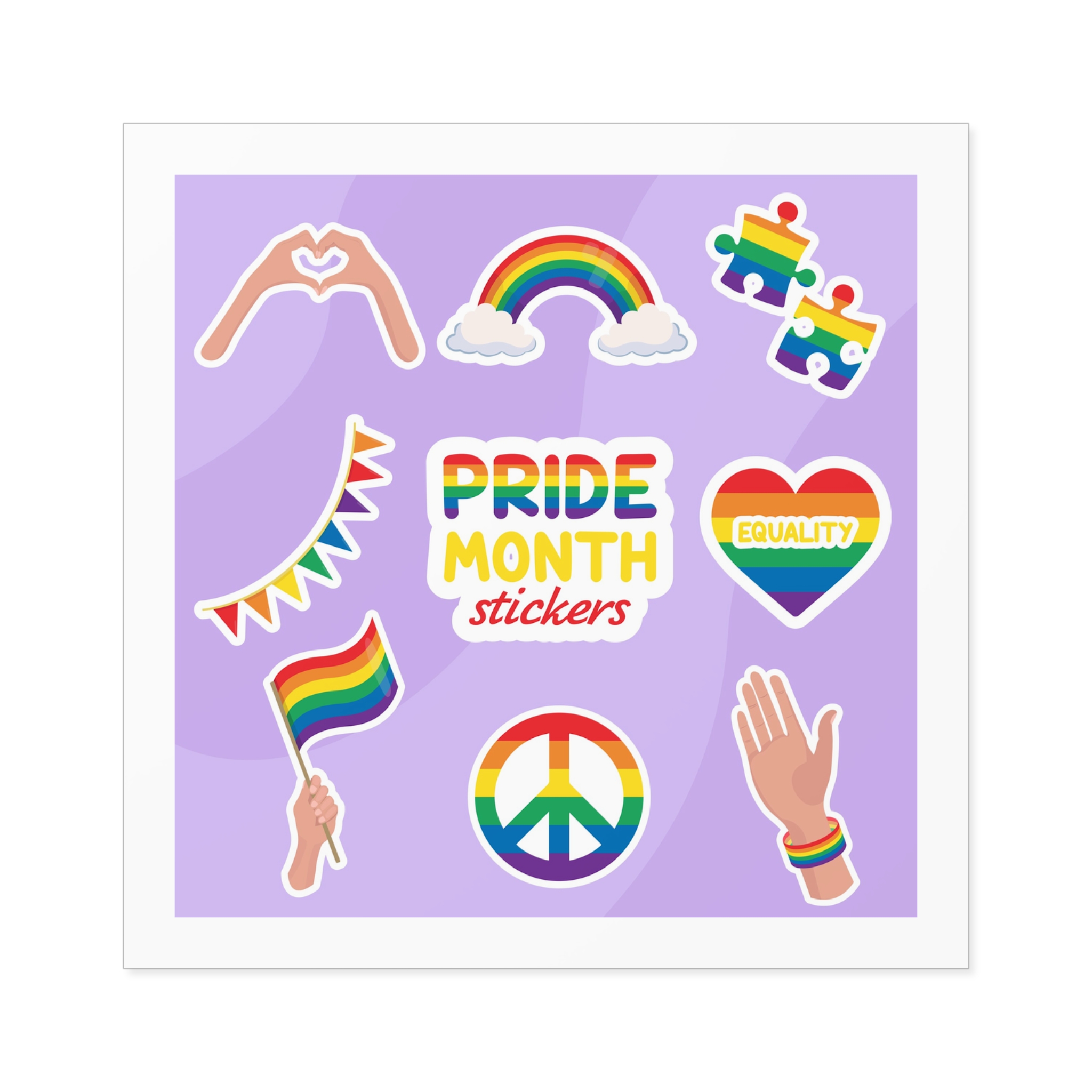 Pride Month Cute Stickers Lgbtq Rainbow Flag Flat Illustrations Laminate Stickers Square - Image 33