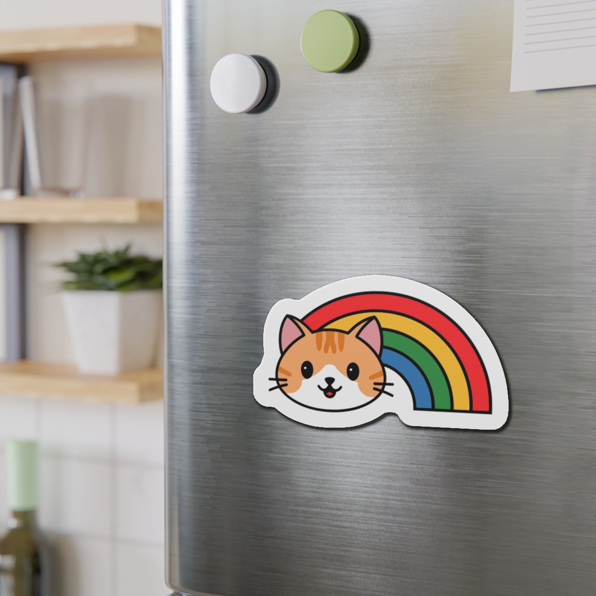 Cartoon Cat Head Illustration With Rainbow Happy Expression(1) Die Cut Magnets - Image 15