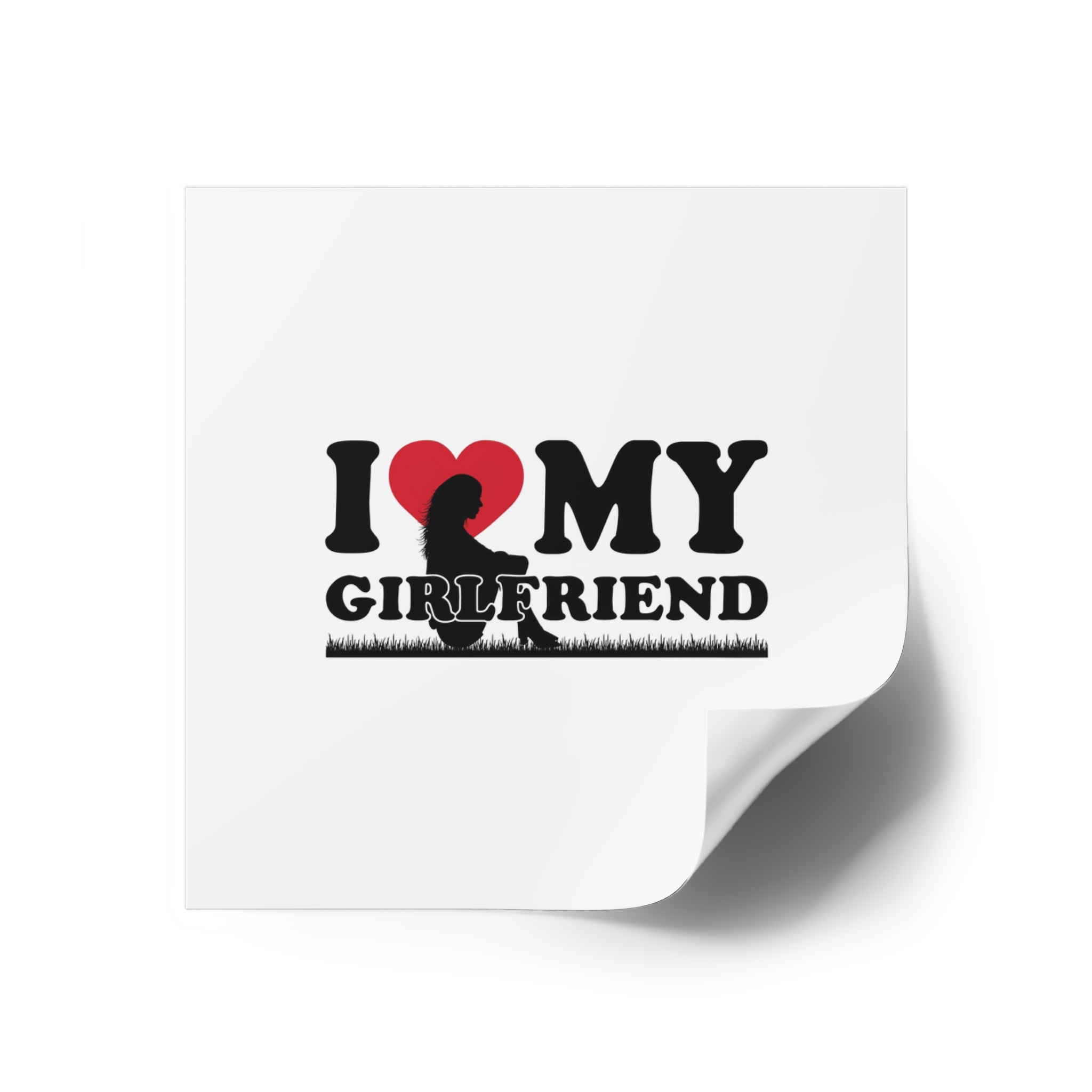 I Love My Girlfriend With Heart Accompanied By Silhouette Girl Sitting Grass Field Laminate Stickers Square - Image 30