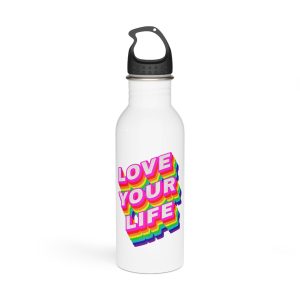 Rainbow Word Love Your Life Typography Design Element Stainless Steel Water Bottle