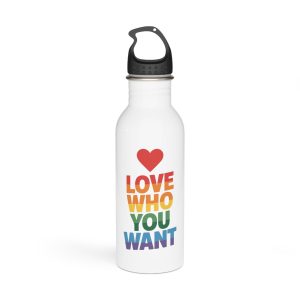 Rainbowcolored Text With Heart Symbol Saying Love Who You Want Stainless Steel Water Bottle