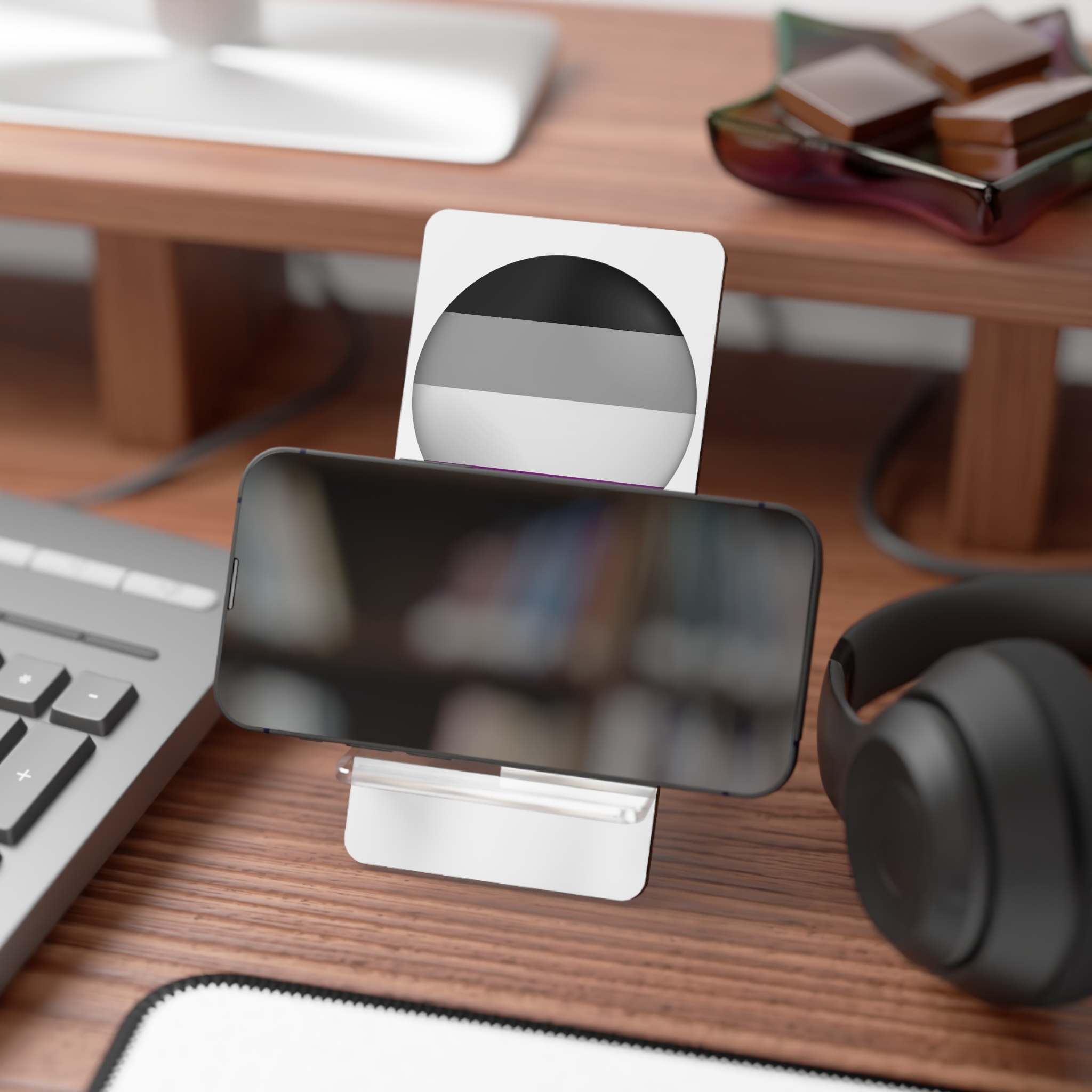 Flag Asexual Lgbtq Glossy Circular Flag Button Appearance 3d Icon Design With Depth Mobile Display Stand For Smartphones - Image 4