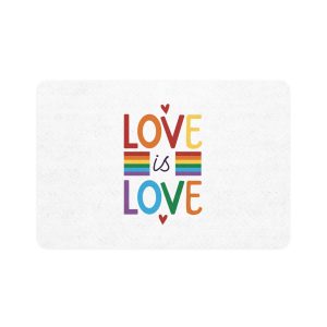 Love Is Love Colorful Typography With Rainbow Stripes Lgbt Pride Message Vector Pet Food Mat 12x18