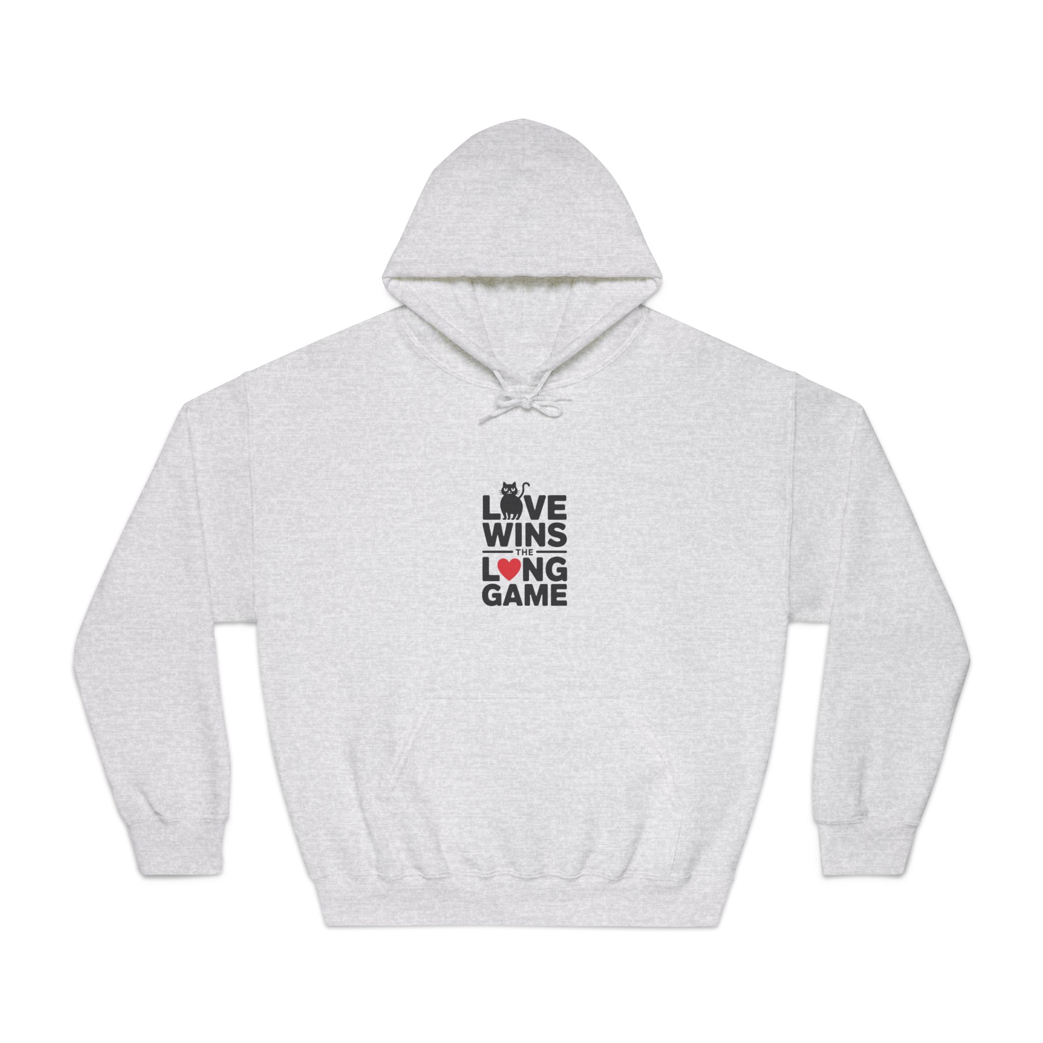 Love Wins Long Game With Black Cat Heart Illustration Unisex Dryblend Hooded Sweatshirt - Image 5