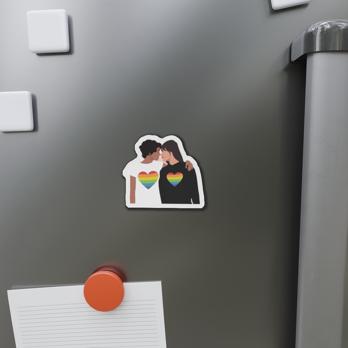 Embracing Lgbt Couple Couple Girls Love Smiling Each Other Die Cut Magnets - Image 5