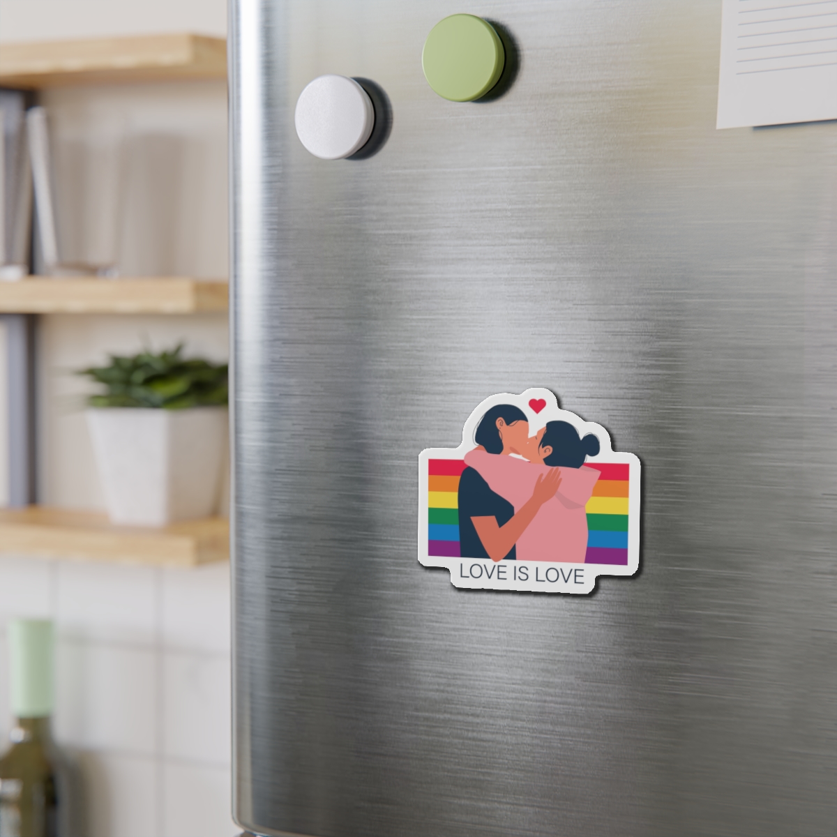 Lesbian Couple Kissing Hugging Rainbow Flag Love Is Love Die Cut Magnets - Image 6