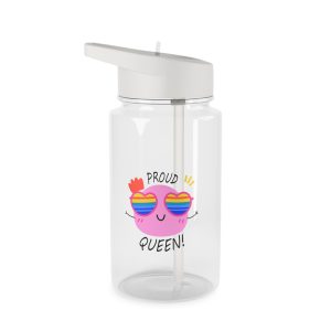 Pink Blob With Rainbow Heart Sunglasses Saying Proud Queen Flat Sticker Tritan Water Bottle