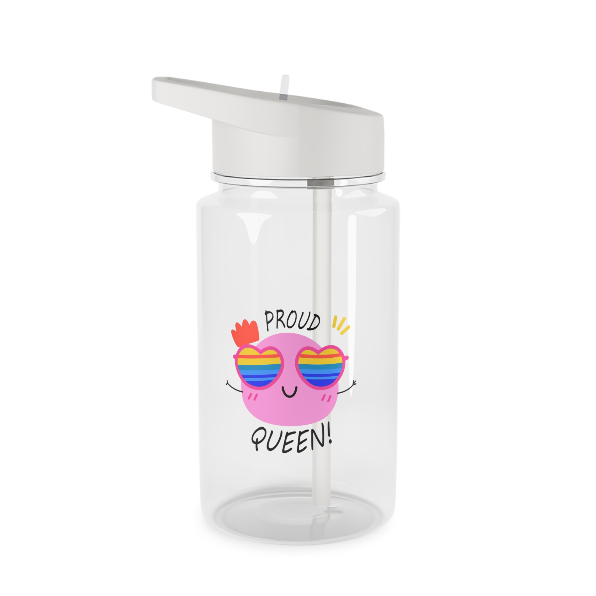 Pink Blob With Rainbow Heart Sunglasses Saying Proud Queen Flat Sticker Tritan Water Bottle
