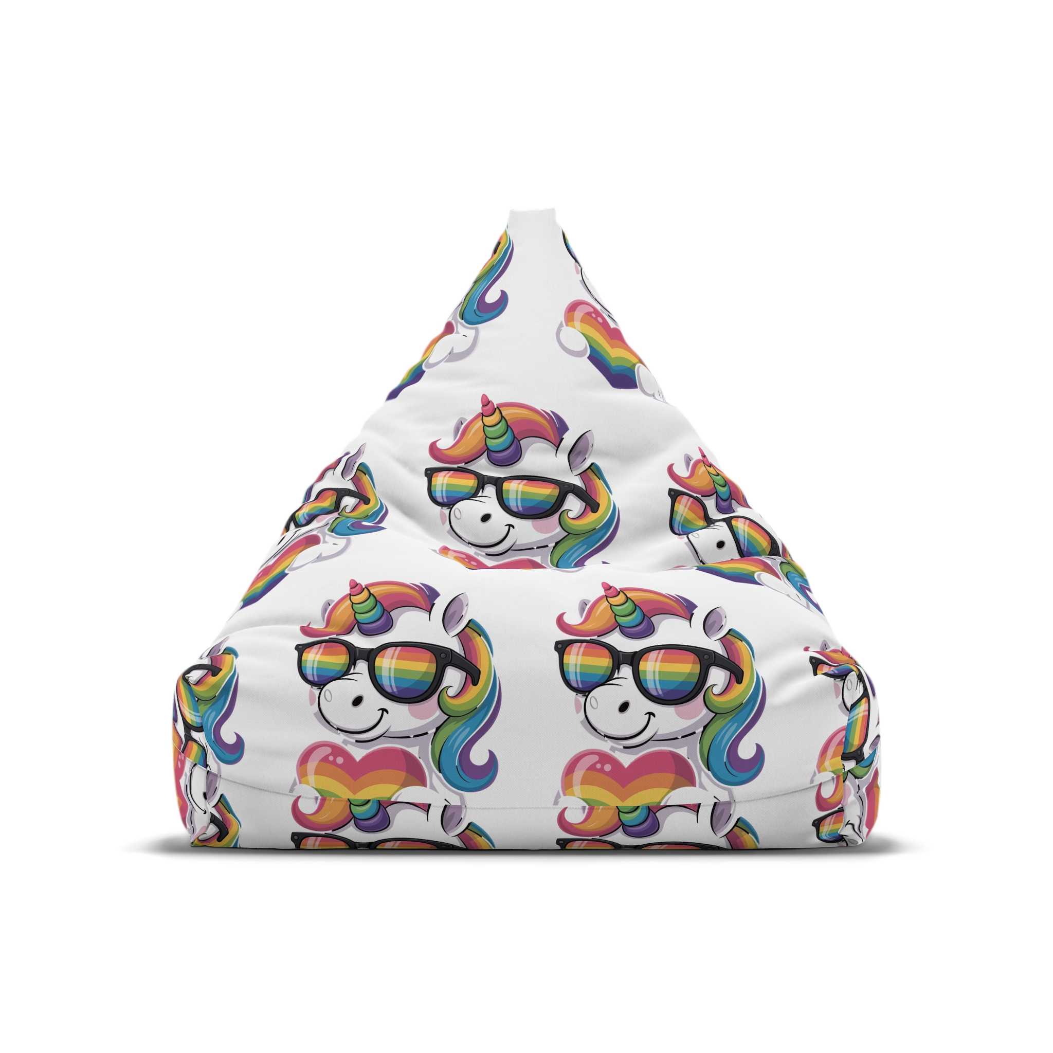 Cute Unicorn With Rainbowcolored Mane Tail Is Wearing Black Sunglassesnbow Stripes Bean Bag Chair Cover - Image 5