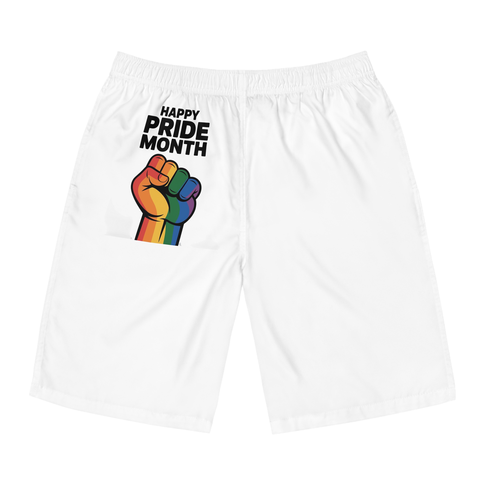 Happy Pride Month With Rainbow Fist Mens Board Shorts Aop