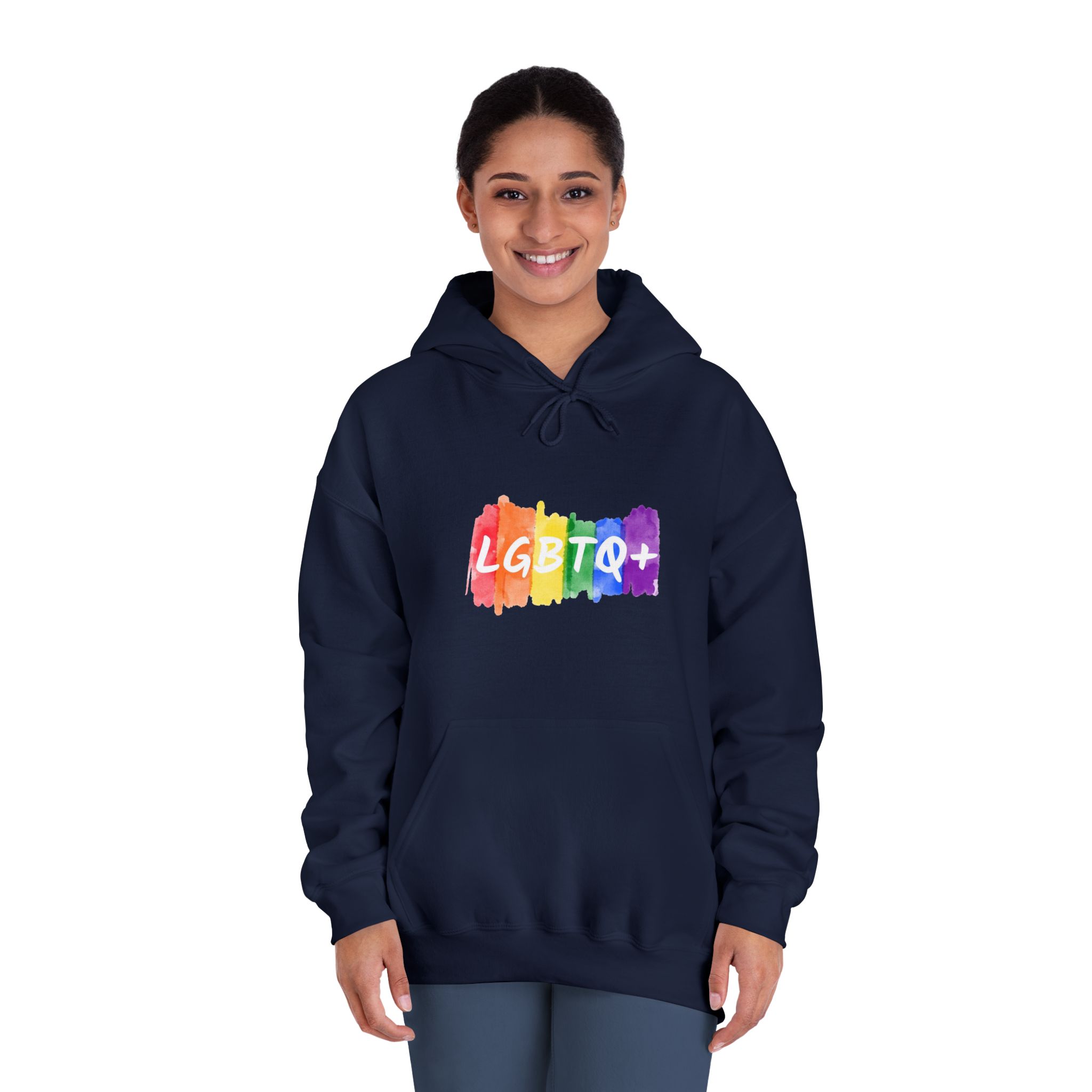 Lgbtq Logo Lettering Text Vector Rainbow Watercolor Paint Textured Colorful Stripes Unisex Dryblend Hooded Sweatshirt - Image 32