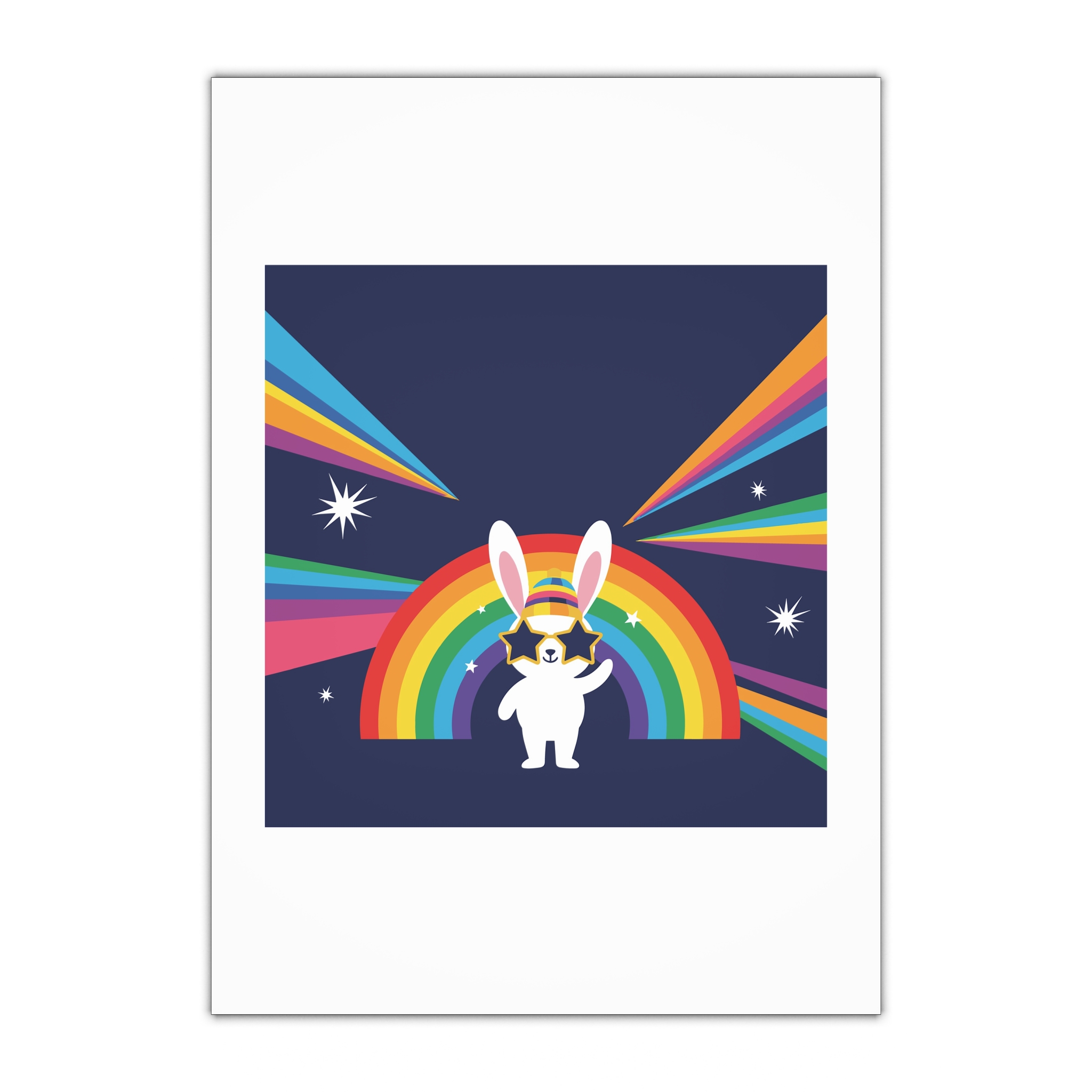 Happy Bunny With Rainbow Stars Gift Wrapping Paper Sheets 1pc