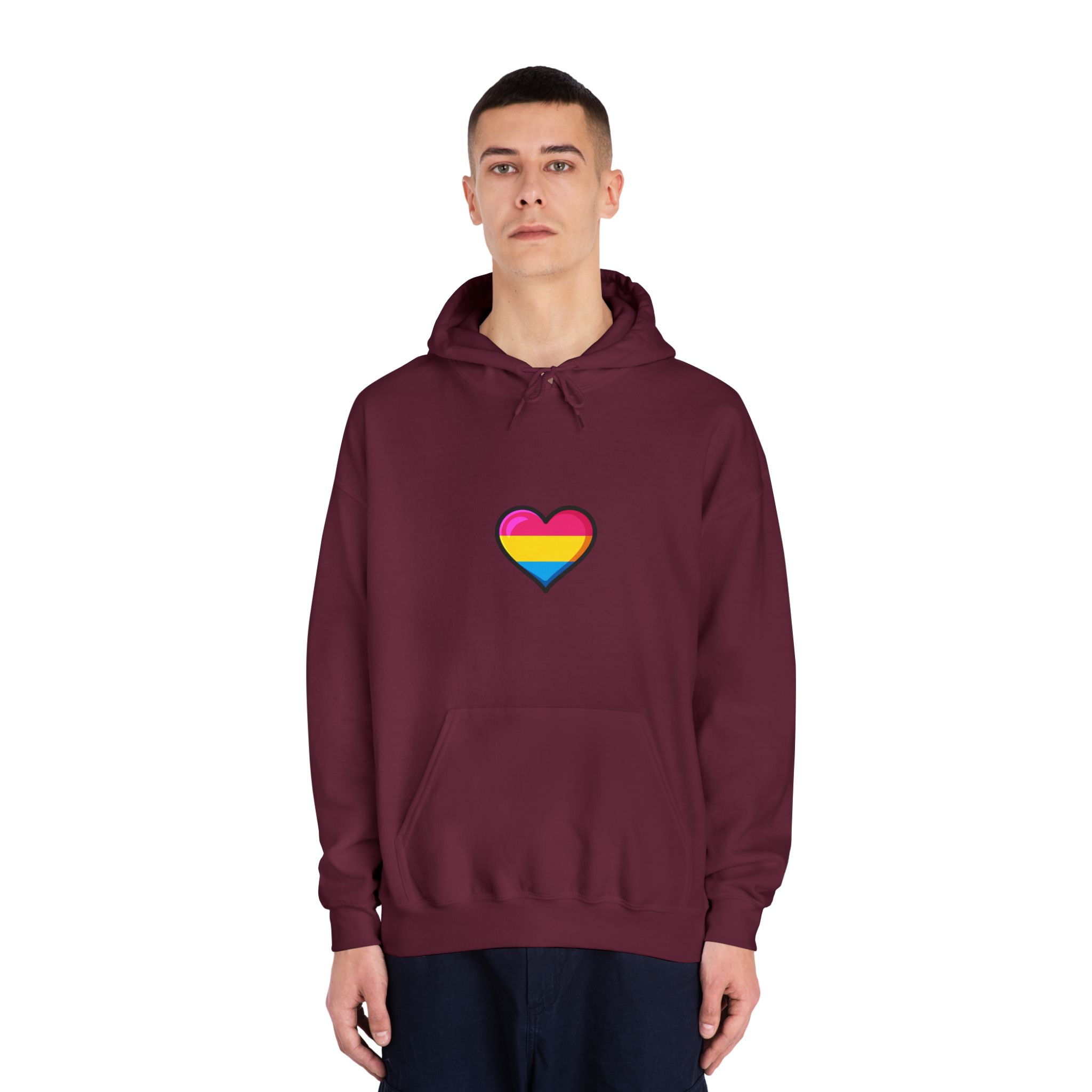 Pansexual Pride Flag Heart Shape Vector Illustration Unisex Dryblend Hooded Sweatshirt - Image 19