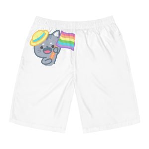Cute Cat With Yellow Hat Rainbow Flag Illustration Mens Board Shorts Aop
